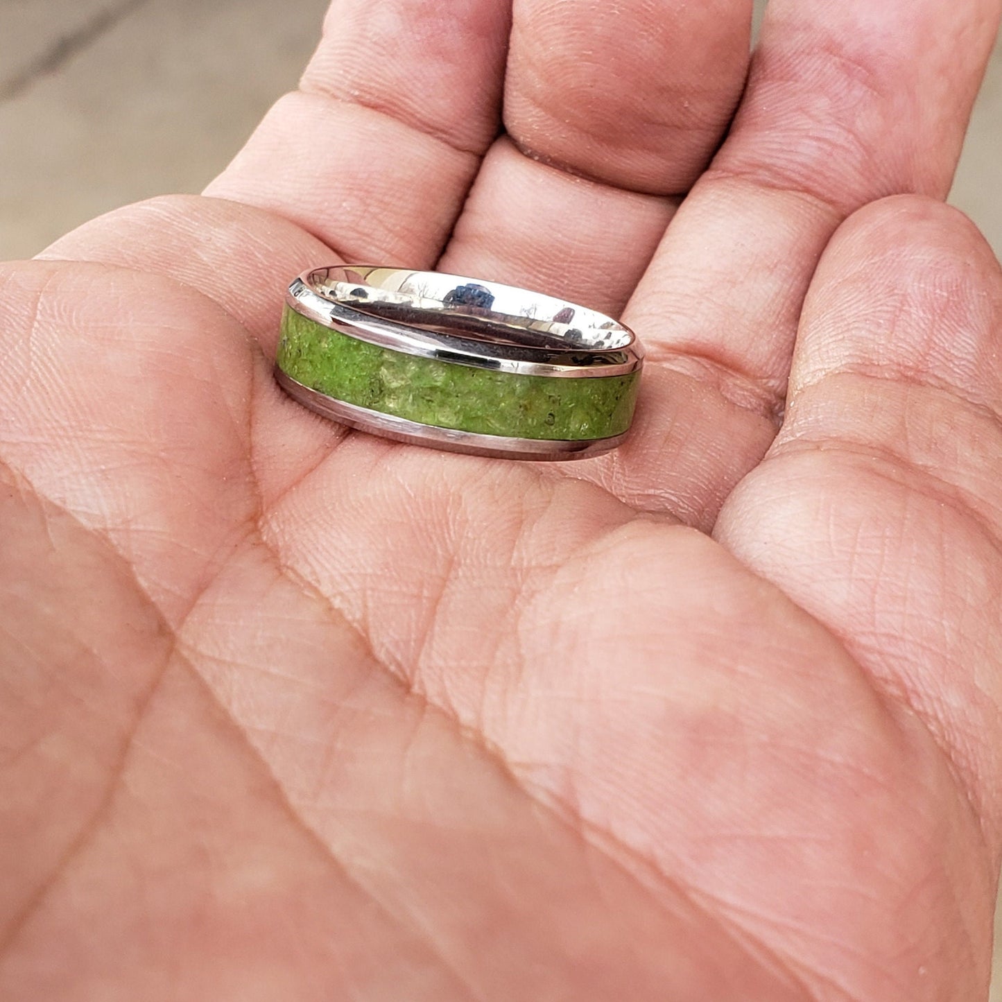 Hawaiian Tears Ring - Peridot Crystal Inlay, Tungsten Titanium Ceramic, Men Women, Wedding Ring, His Hers Promise, Engagement Ring 8mm 6mm