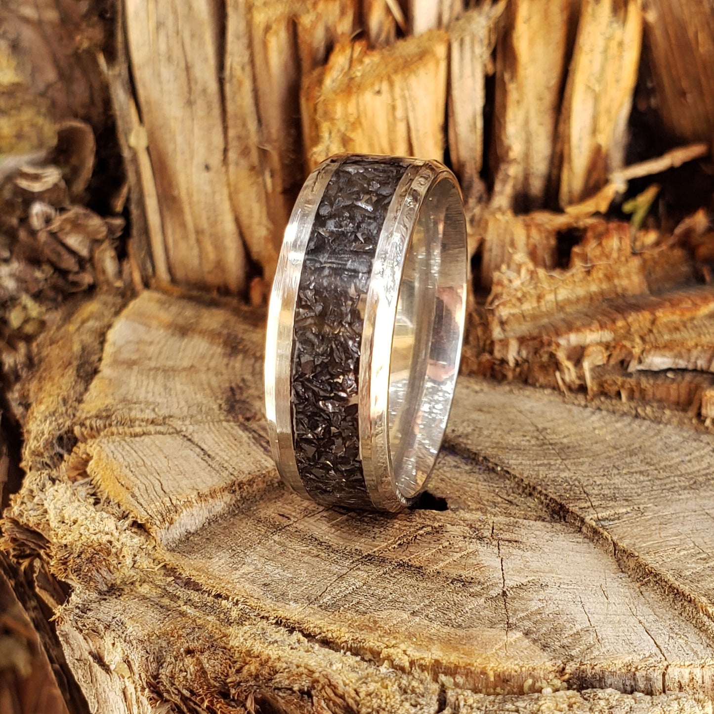Trillion Ring - Terahertz Crystal Inlay Ring, Tungsten Titanium Ceramic, Men & Women, Wedding Ring, His Hers Promise Ring, Engagement Ring