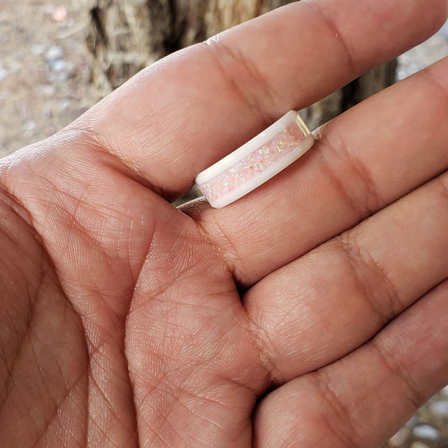 Blush Ring - Opal Crystal Inlay Ring, Tungsten Titanium Ceramic, Men Women, Wedding Ring, His Hers Promise, Engagement Ring 8mm 6mm
