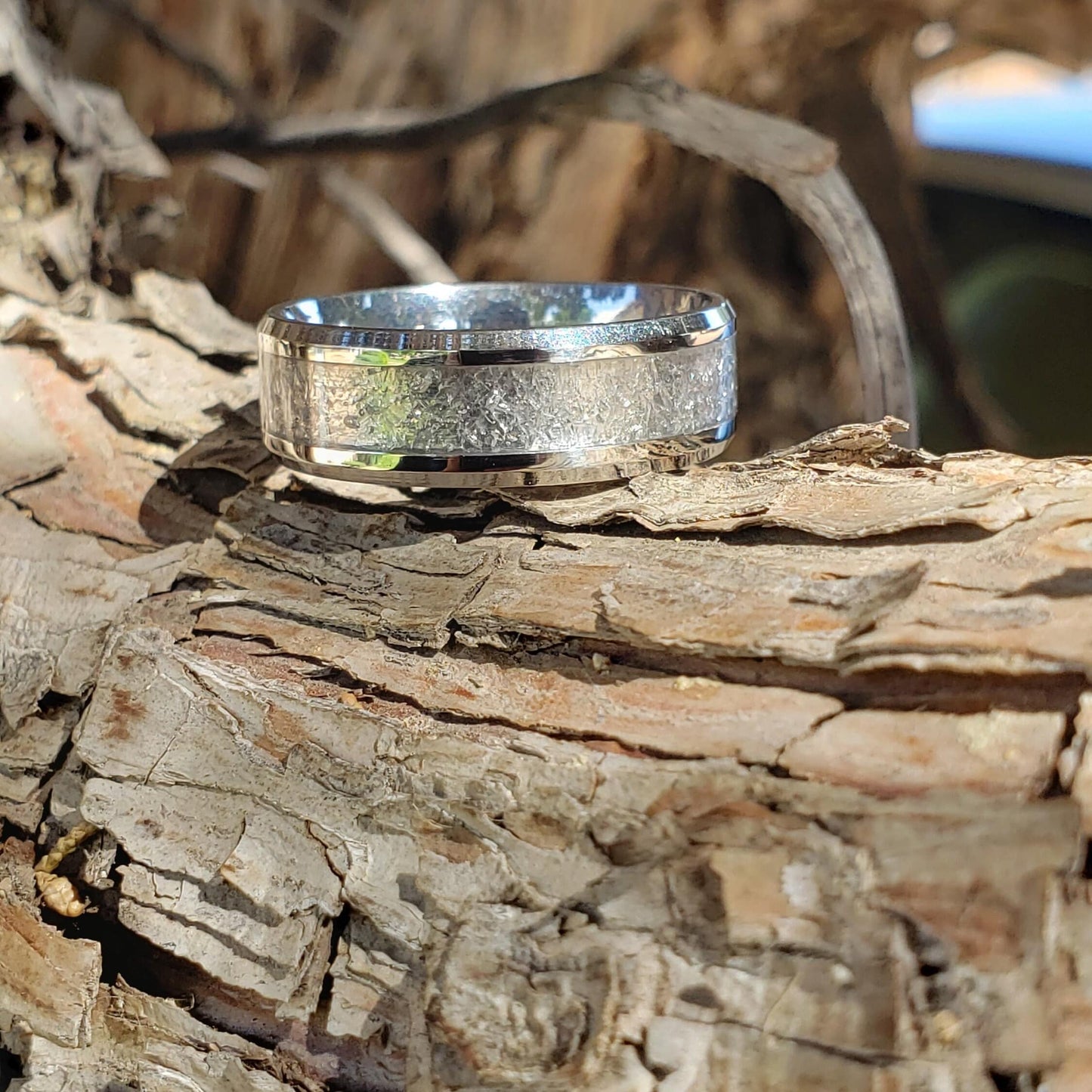 Polaris Ring - Herkimer Diamond Crystal Inlay Ring, Tungsten Titanium, Men & Women, Wedding Ring, His Hers Promise, Engagement Ring 8mm 6mm