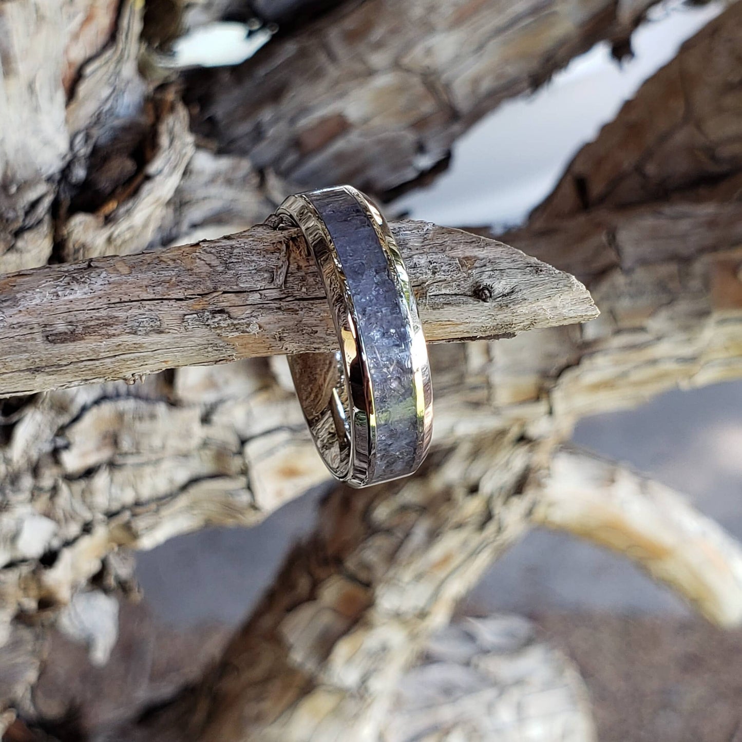 Ancient Ring - Tanzanite Crystal Inlay Ring, Tungsten Titanium Ceramic, Men Women, Wedding Ring, His Hers Promise, Engagement Rings 8mm 6mm