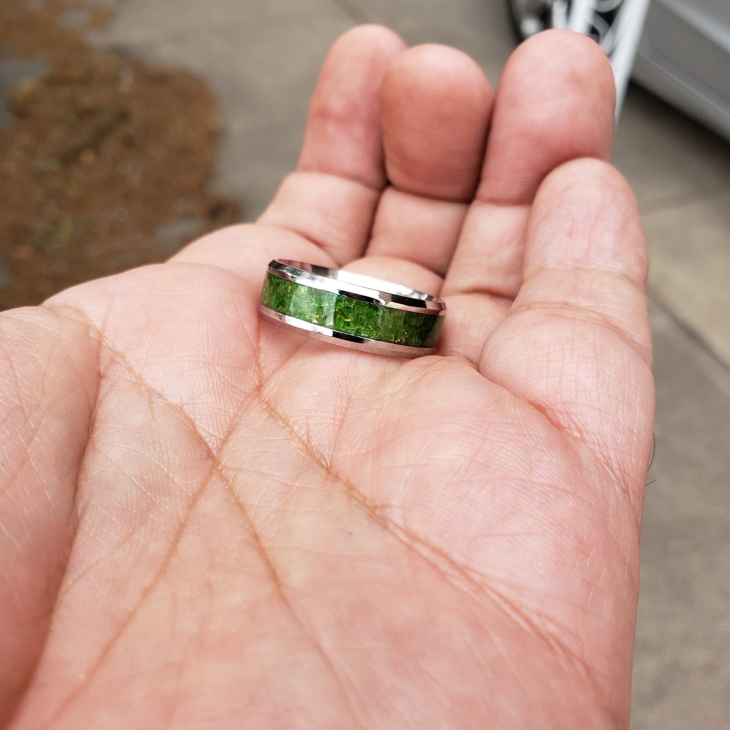 Charged Ring - Diopside Crystal Inlay, Tungsten Titanium Ceramic, Men Women, Wedding Ring, His Hers Promise, Engagement Ring 8mm 6mm
