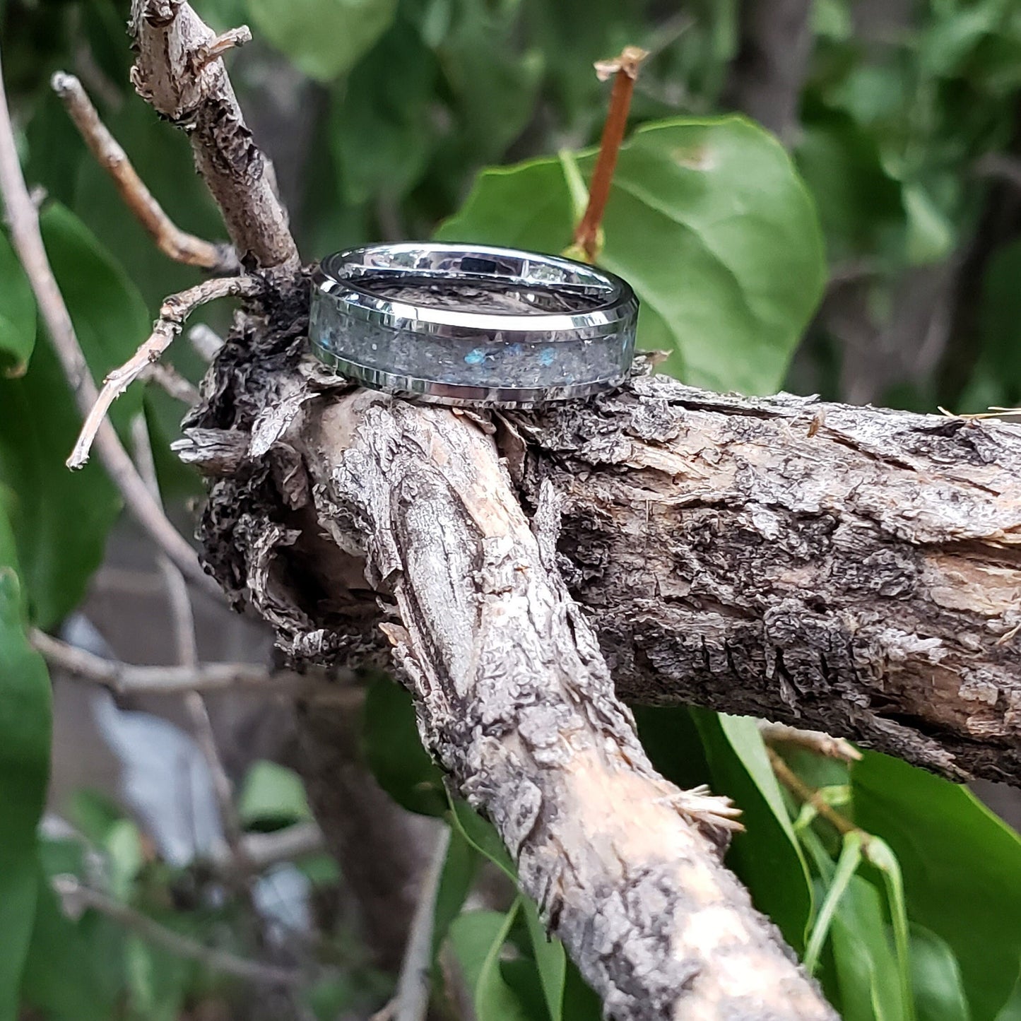 Borealis Ring - Labradorite Crystal Inlay, Tungsten Titanium Ceramic, Men Women, Wedding Ring, His Hers Promise, Engagement Ring 8mm 6mm