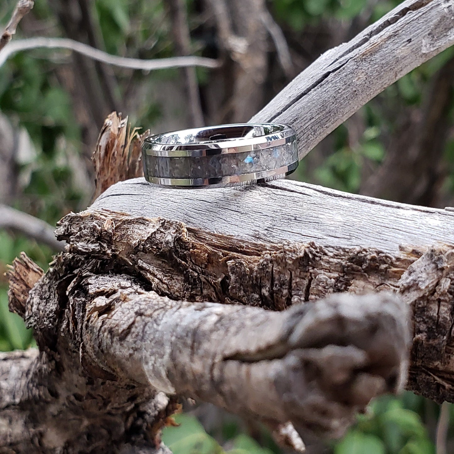 Borealis Ring - Labradorite Crystal Inlay, Tungsten Titanium Ceramic, Men Women, Wedding Ring, His Hers Promise, Engagement Ring 8mm 6mm