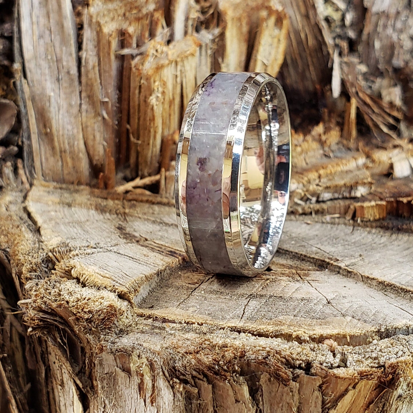 Colorado Ring - Fluorite Crystal Inlay Ring, Tungsten Titanium Ceramic, Men Women, Wedding, His Hers Promise, Engagement Rings 8mm 6mm
