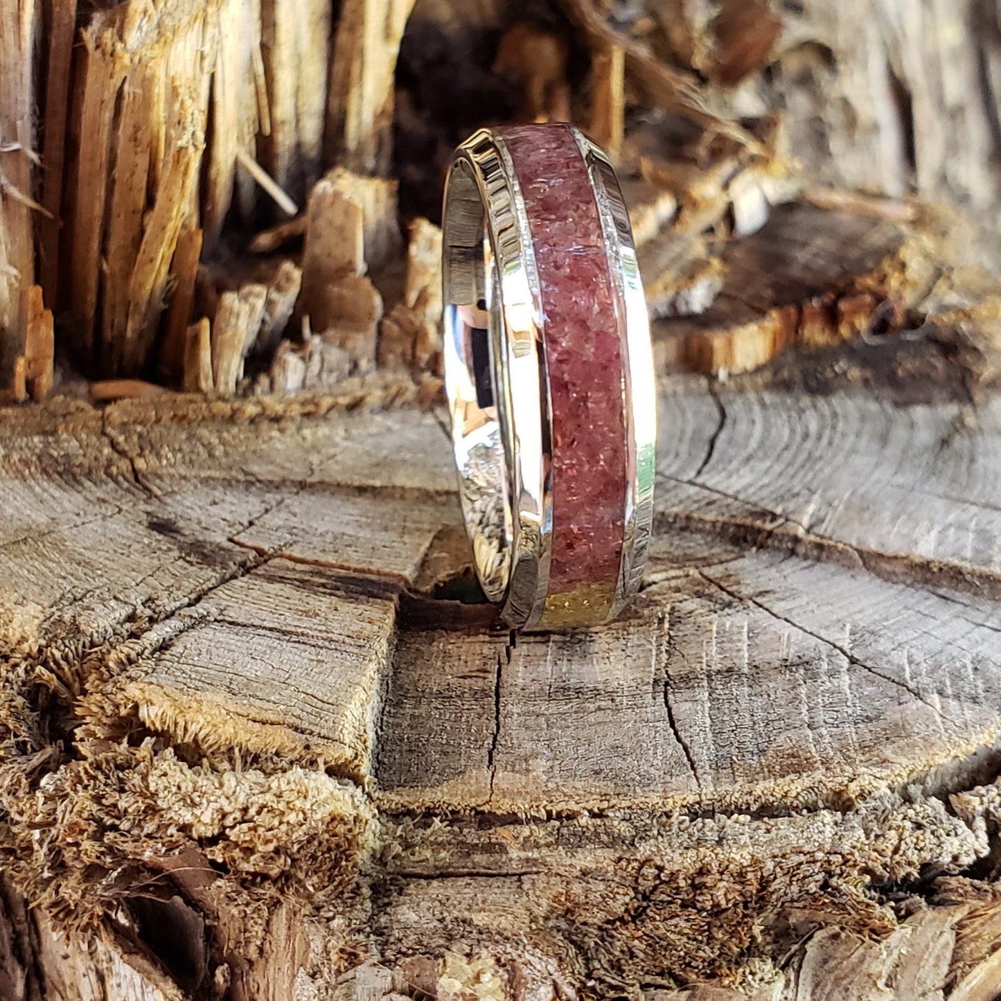 Star Blood Ring - Spinel Crystal Inlay, Tungsten Titanium Ceramic, Men Women, Wedding Ring, His Hers Promise, Engagement Ring 8mm 6mm