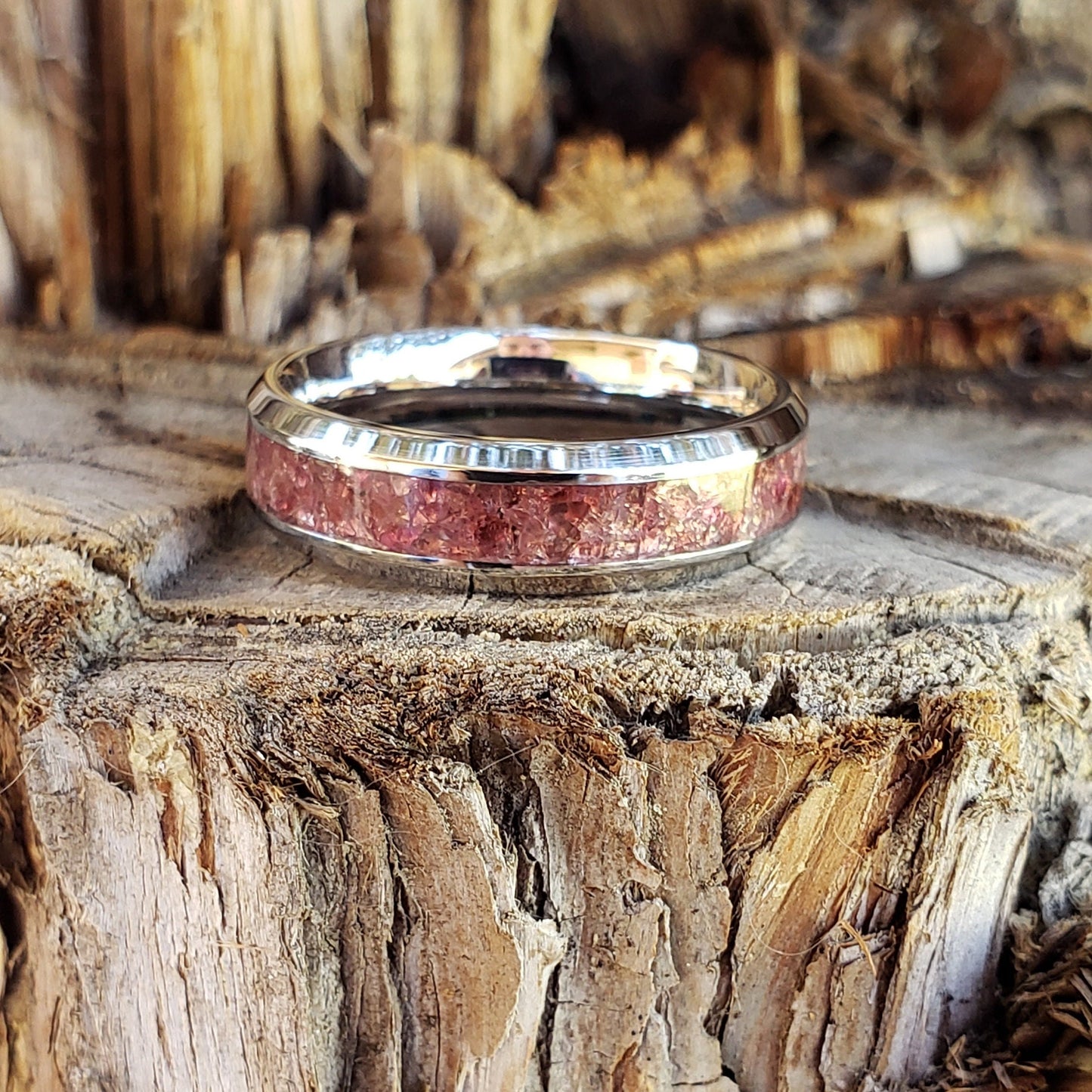 Star Blood Ring - Spinel Crystal Inlay, Tungsten Titanium Ceramic, Men Women, Wedding Ring, His Hers Promise, Engagement Ring 8mm 6mm