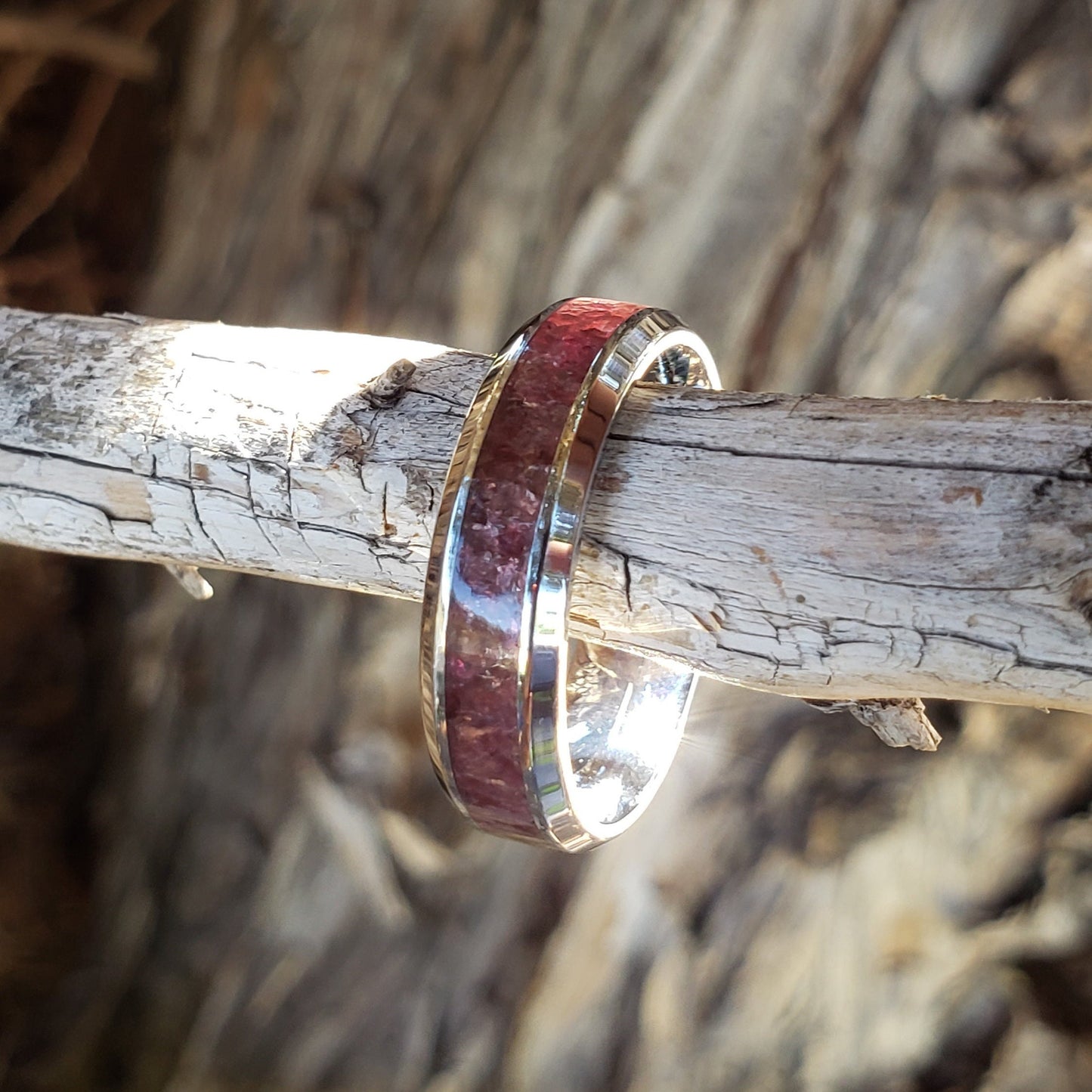 Star Blood Ring - Spinel Crystal Inlay, Tungsten Titanium Ceramic, Men Women, Wedding Ring, His Hers Promise, Engagement Ring 8mm 6mm