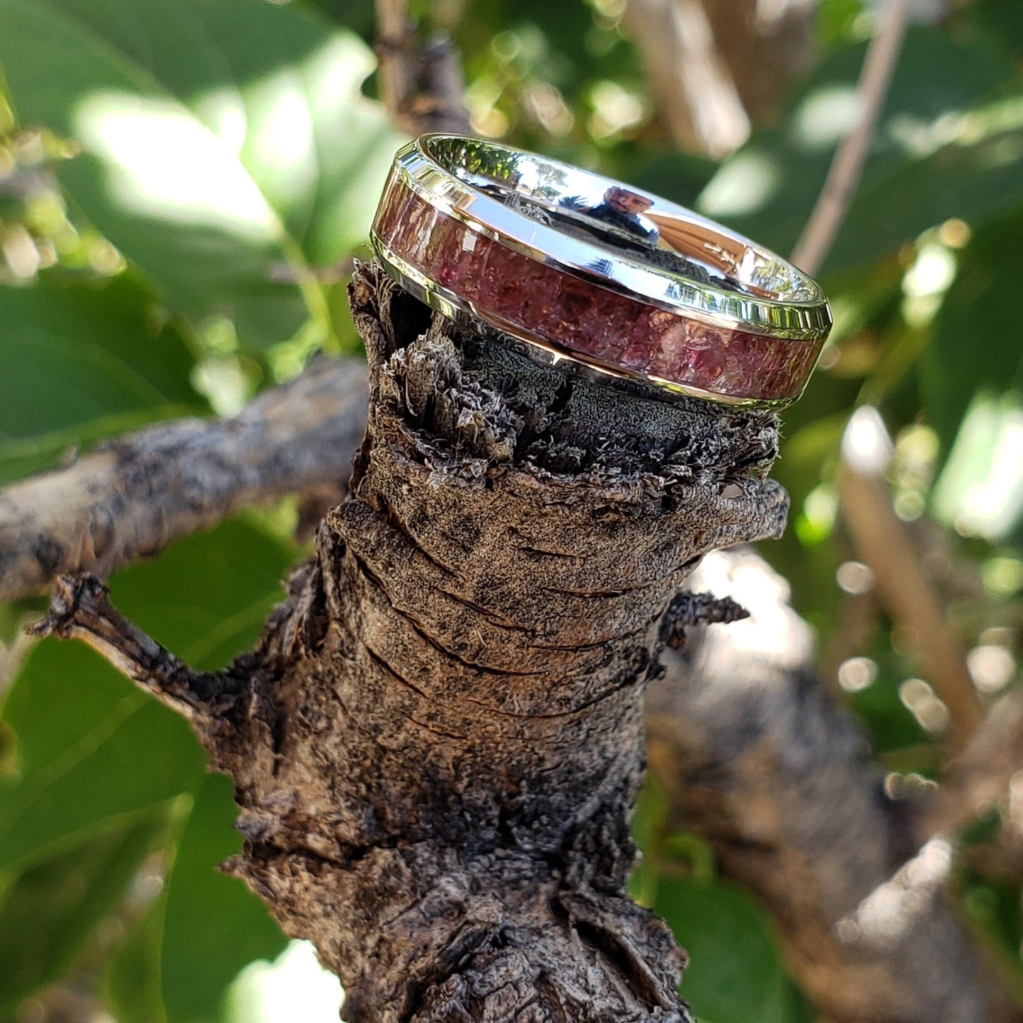 Star Blood Ring - Spinel Crystal Inlay, Tungsten Titanium Ceramic, Men Women, Wedding Ring, His Hers Promise, Engagement Ring 8mm 6mm