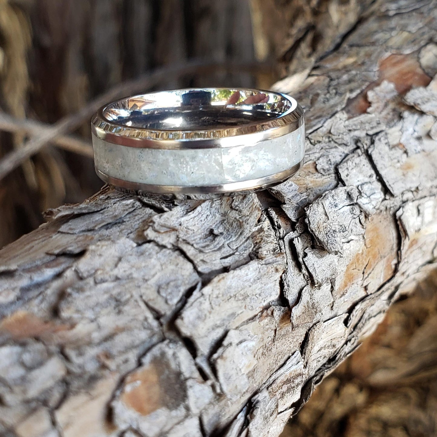 Moon Spirit Ring - Moonstone Crystal Inlay, Tungsten Titanium Ceramic, Men Women, Wedding Ring, His Hers Promise, Engagement Ring 8mm 6mm