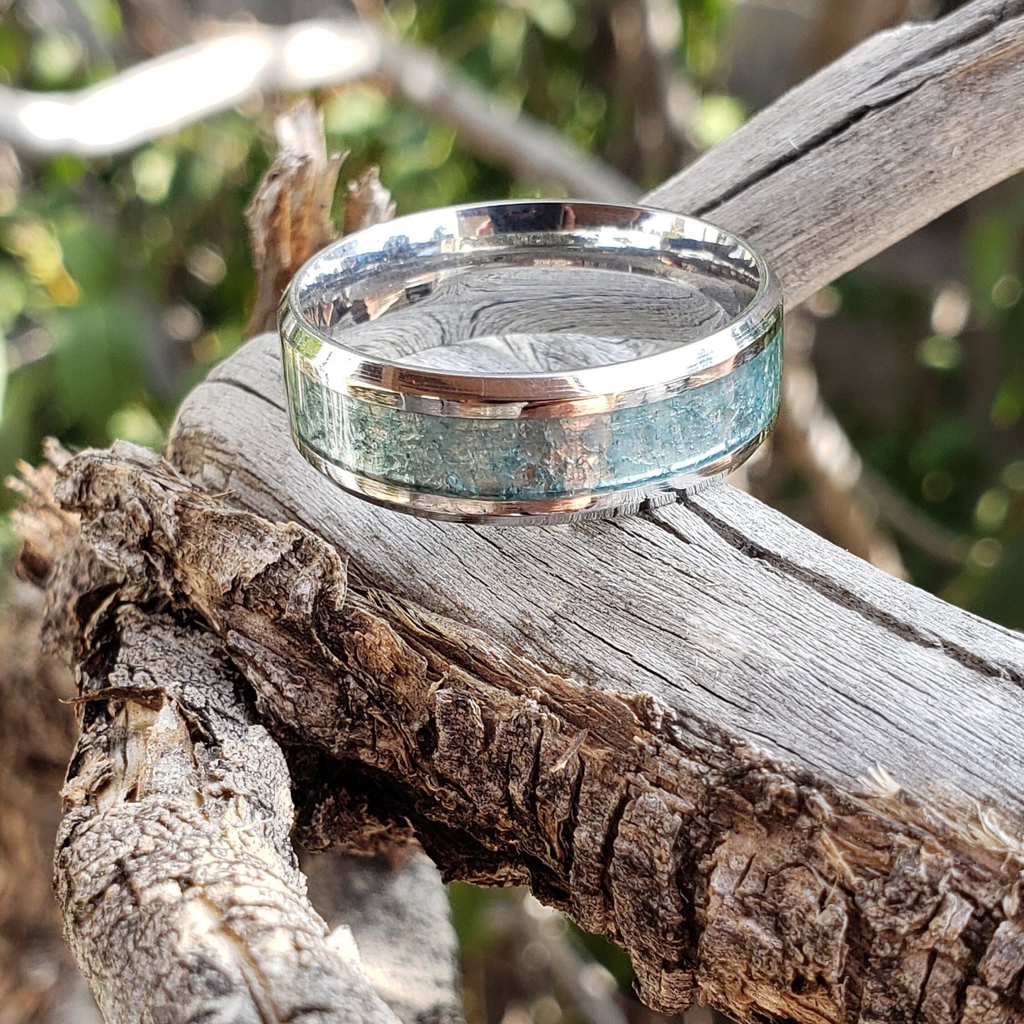 Open Sea Ring - Aquamarine Crystal Inlay, Tungsten Titanium Ceramic, Men Women, Wedding Ring, His Hers Promise, Engagement Ring 8mm 6mm