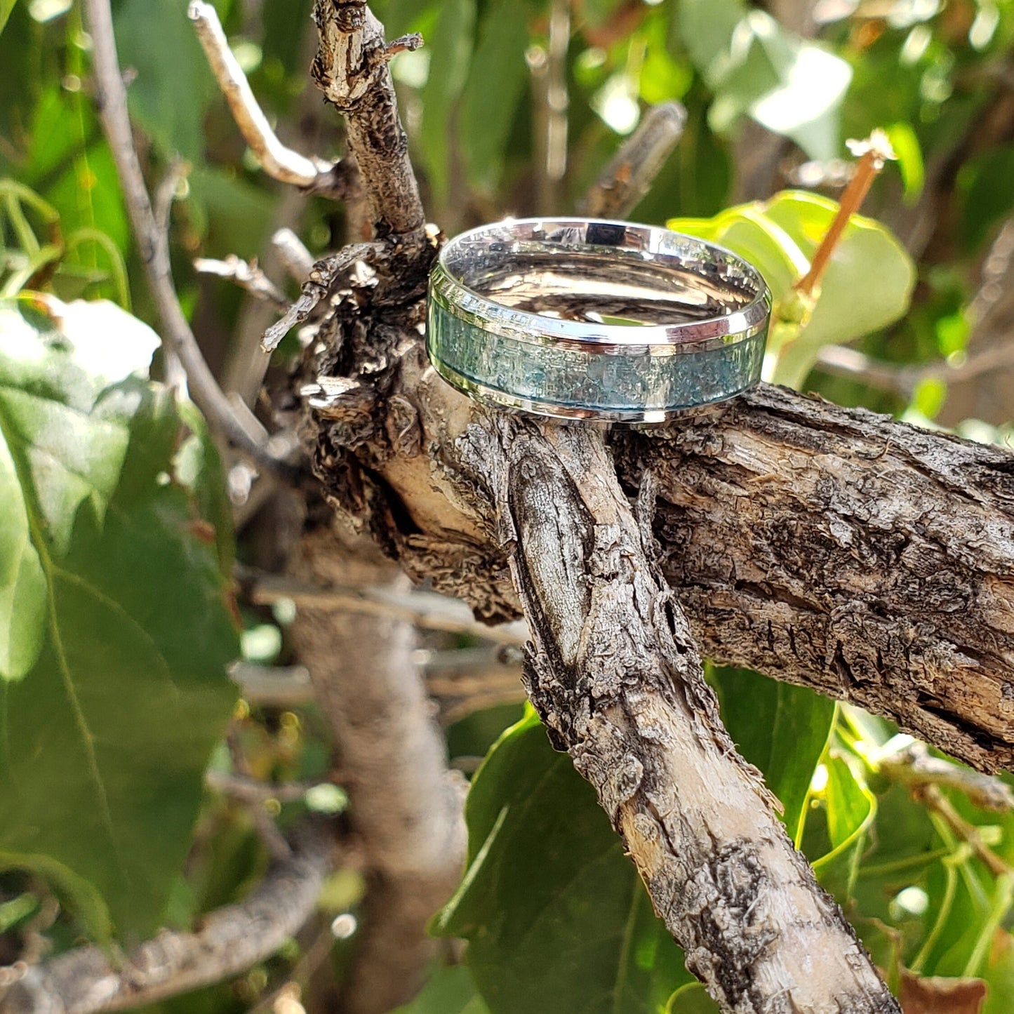 Open Sea Ring - Aquamarine Crystal Inlay, Tungsten Titanium Ceramic, Men Women, Wedding Ring, His Hers Promise, Engagement Ring 8mm 6mm