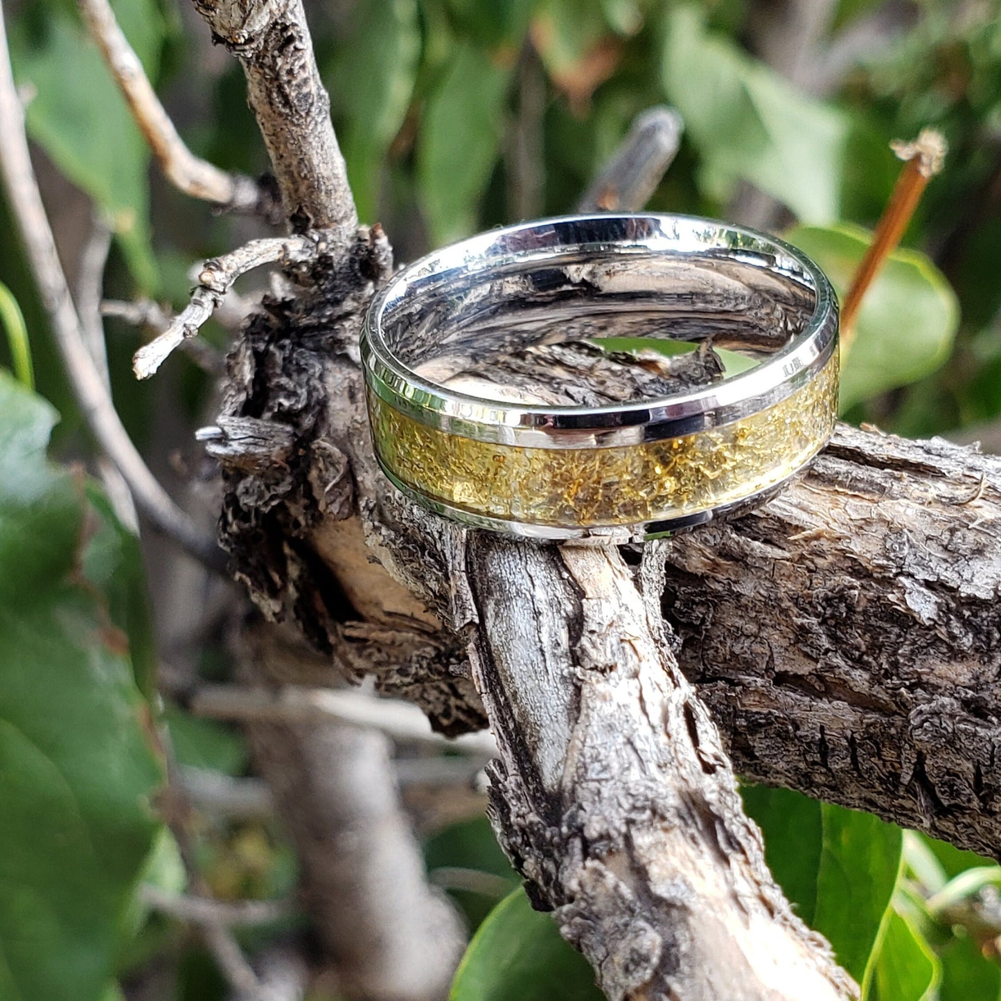 Aura Ring - Citrine Crystal Inlay, Tungsten Titanium Ceramic, Men Women, Wedding Ring, His Hers Promise, Engagement Ring 8mm 6mm