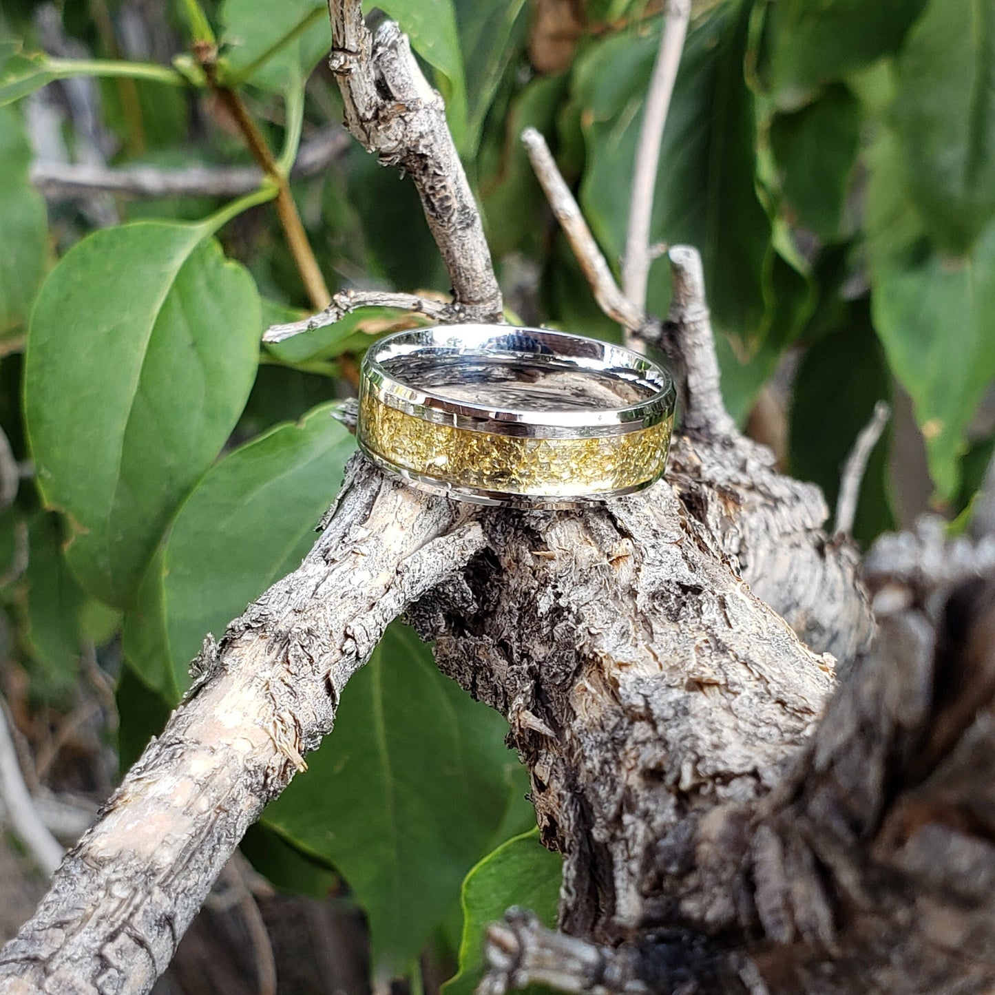 Aura Ring - Citrine Crystal Inlay, Tungsten Titanium Ceramic, Men Women, Wedding Ring, His Hers Promise, Engagement Ring 8mm 6mm