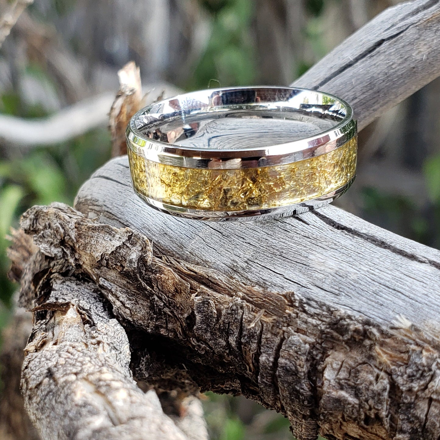 Aura Ring - Citrine Crystal Inlay, Tungsten Titanium Ceramic, Men Women, Wedding Ring, His Hers Promise, Engagement Ring 8mm 6mm
