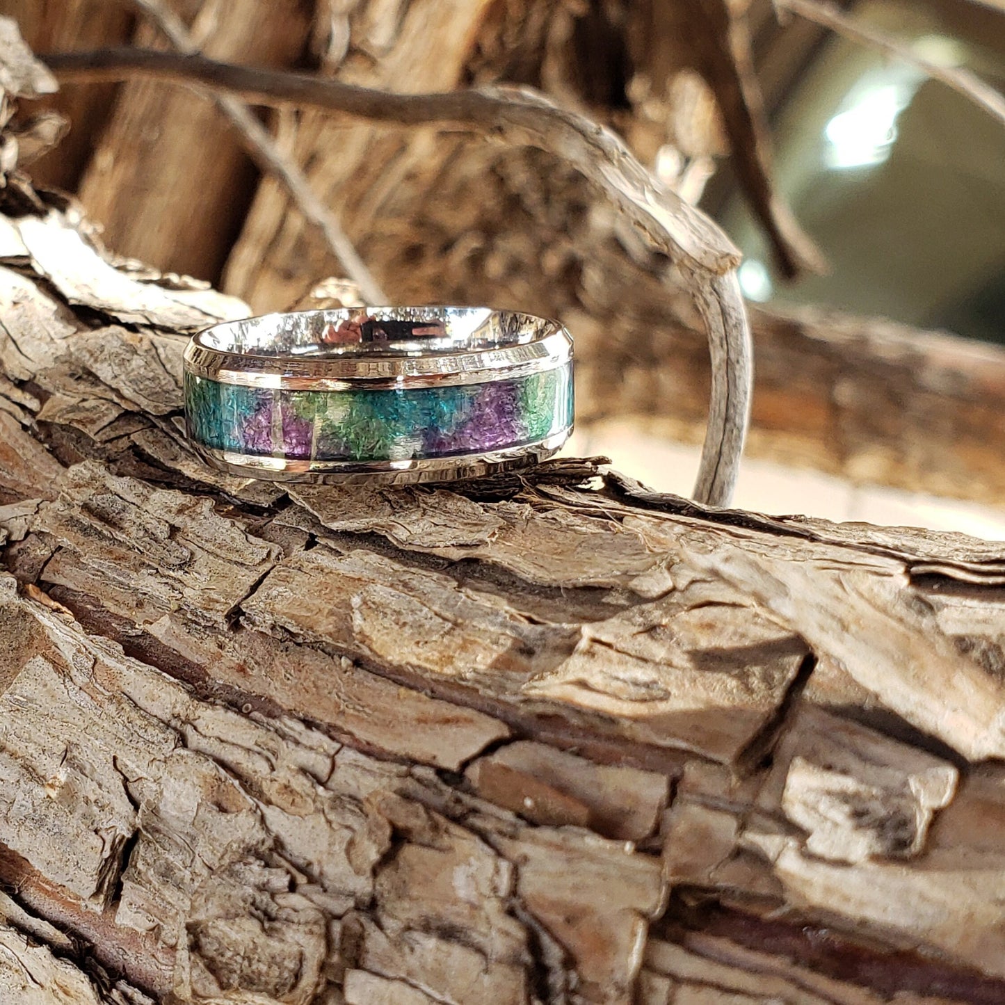 Clarity Ring - Rainbow Fluorite Crystal Inlay, Tungsten Titanium Ceramic, Men Women, Wedding Ring, His Hers Promise, Engagement Ring 8mm 6mm