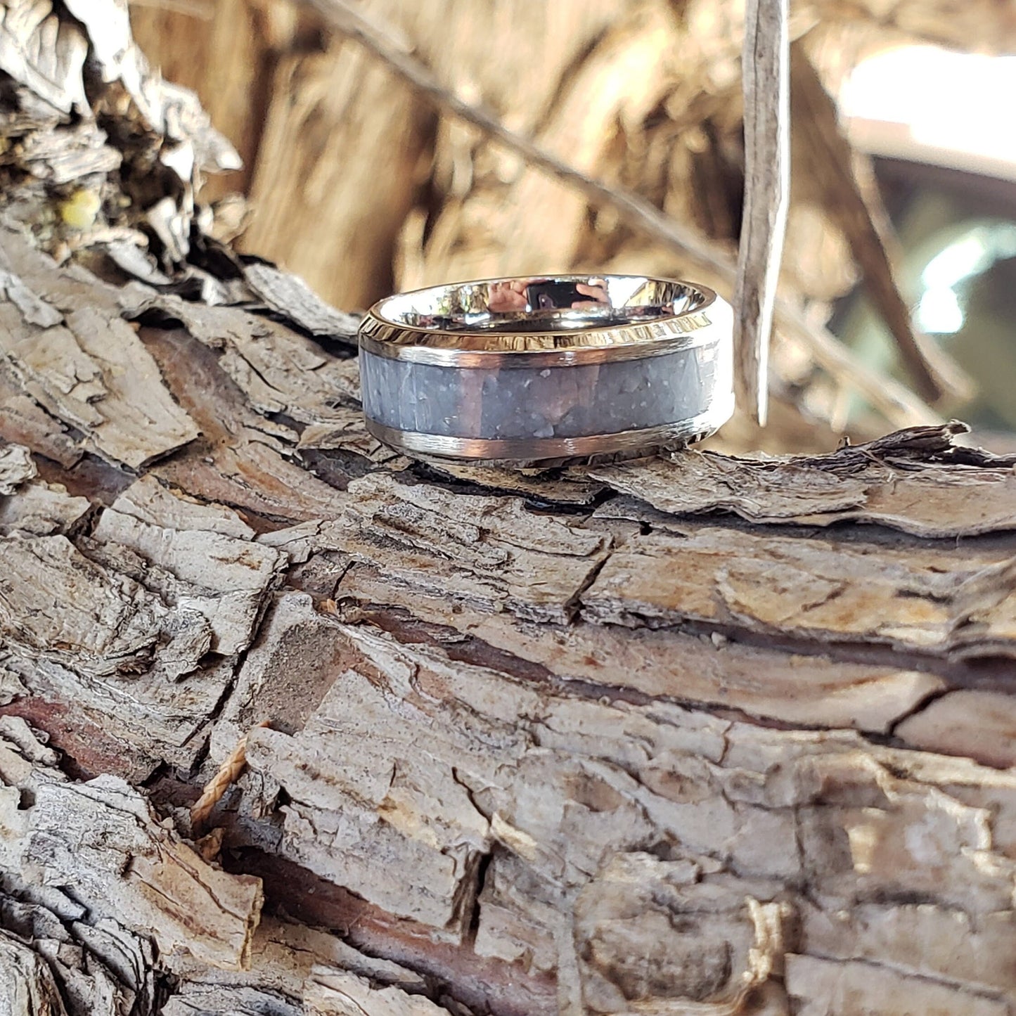 Angel Ring - Angelite Crystal Inlay, Tungsten Titanium Ceramic, Men Women, Wedding Ring, His Hers Promise, Engagement Ring 8mm 6mm