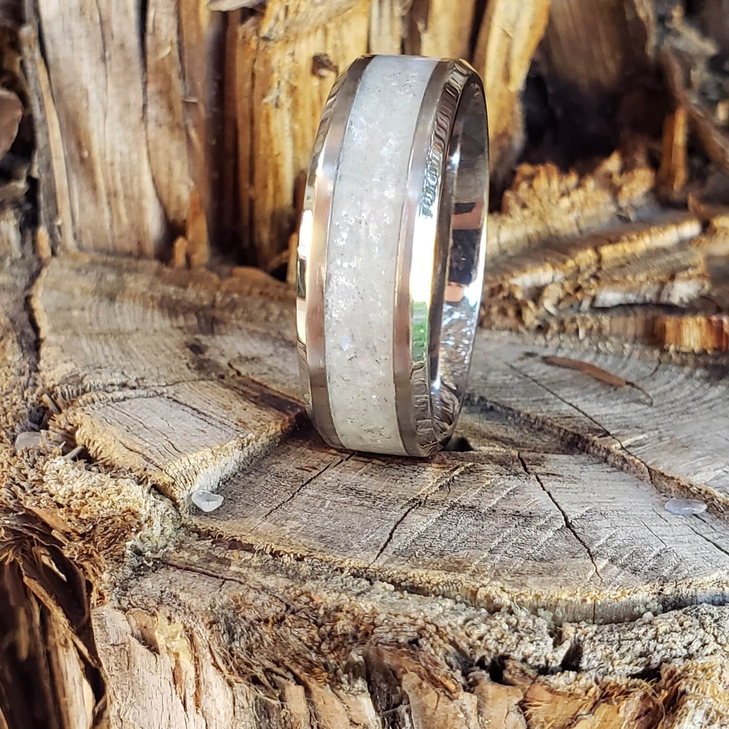 Moon Spirit Ring - Moonstone Crystal Inlay, Tungsten Titanium Ceramic, Men Women, Wedding Ring, His Hers Promise, Engagement Ring 8mm 6mm