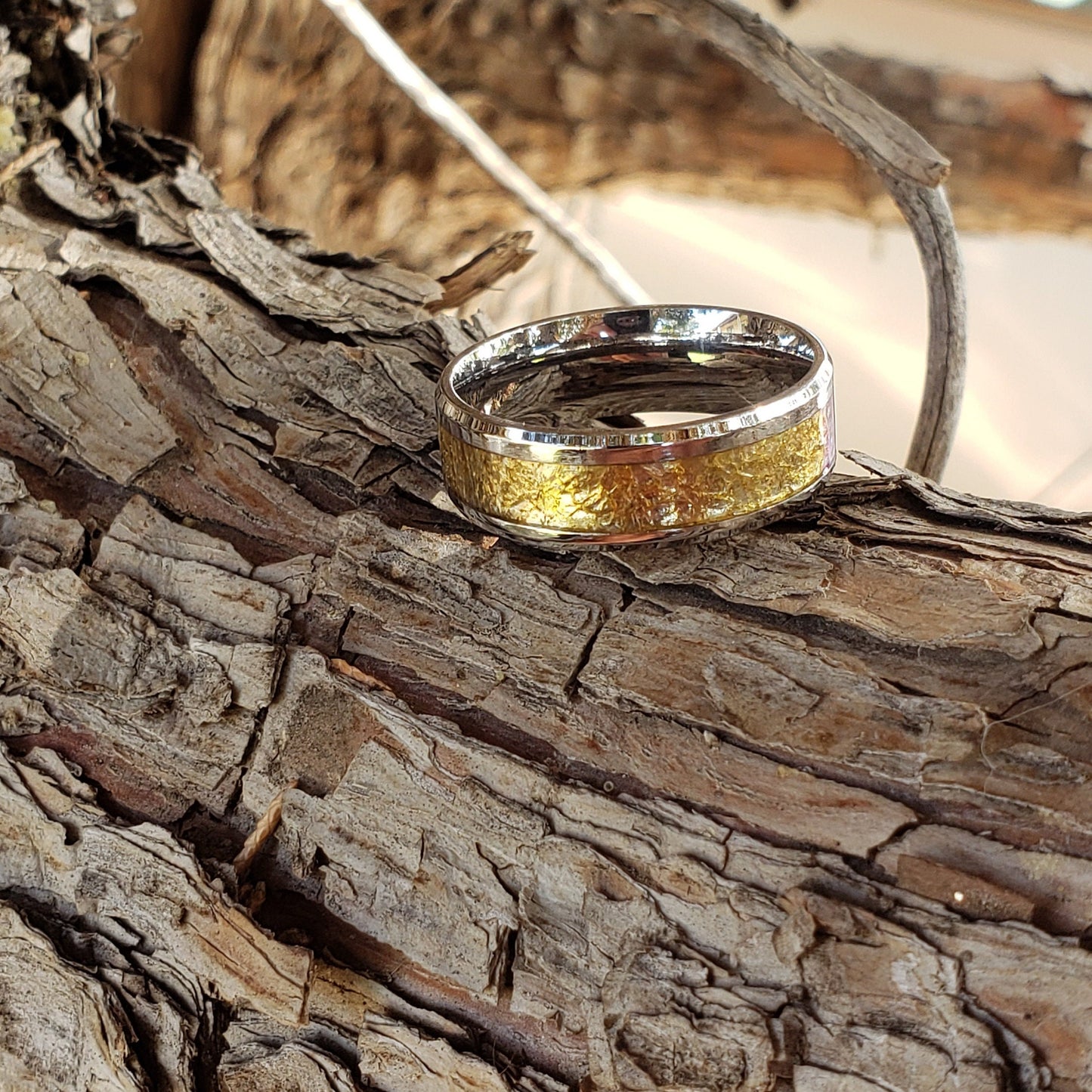Aura Ring - Citrine Crystal Inlay, Tungsten Titanium Ceramic, Men Women, Wedding Ring, His Hers Promise, Engagement Ring 8mm 6mm