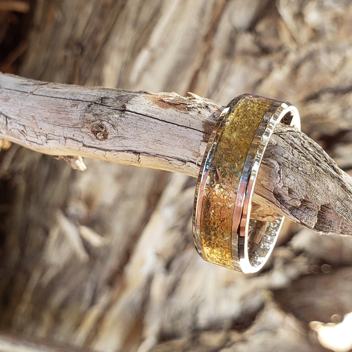 Aura Ring - Citrine Crystal Inlay, Tungsten Titanium Ceramic, Men Women, Wedding Ring, His Hers Promise, Engagement Ring 8mm 6mm
