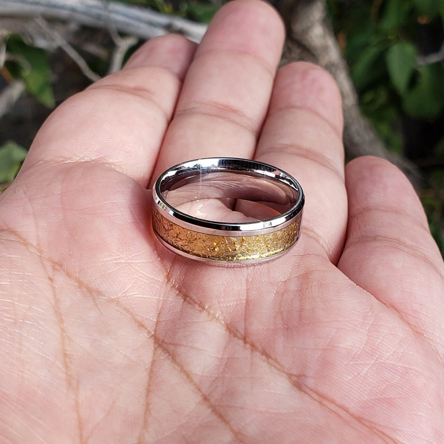 Aura Ring - Citrine Crystal Inlay, Tungsten Titanium Ceramic, Men Women, Wedding Ring, His Hers Promise, Engagement Ring 8mm 6mm