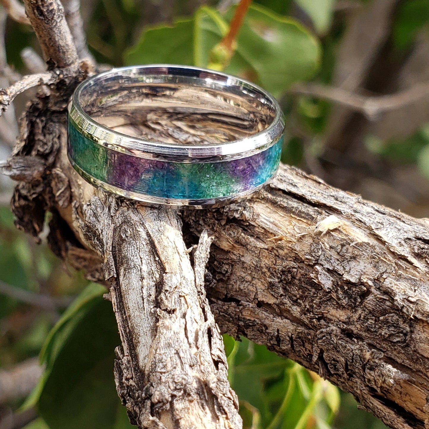 Clarity Ring - Rainbow Fluorite Crystal Inlay, Tungsten Titanium Ceramic, Men Women, Wedding Ring, His Hers Promise, Engagement Ring 8mm 6mm