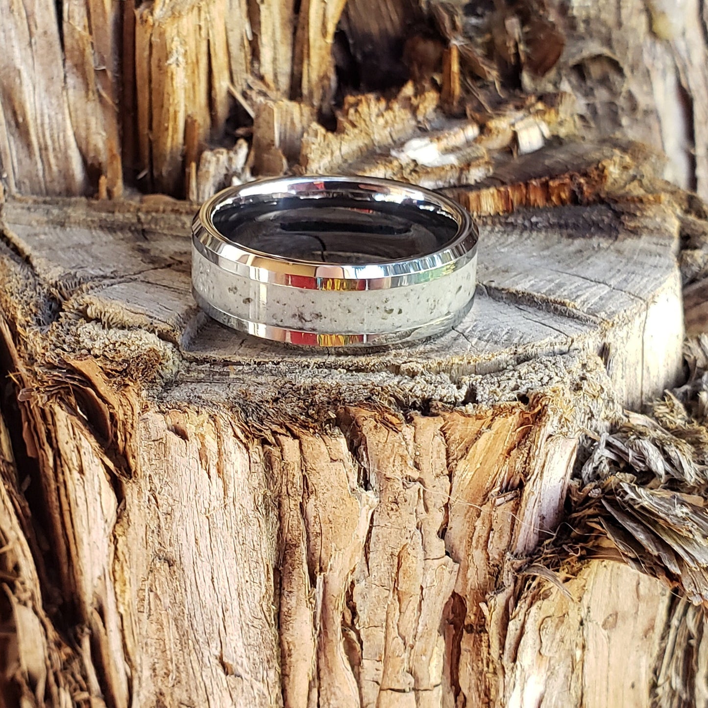 Moonlight Glow Ring - Lunar (Moon) Dust Inlay, Tungsten Titanium Ceramic, Men Women, Wedding Ring, His Hers Promise, Engagement Ring 8mm 6mm