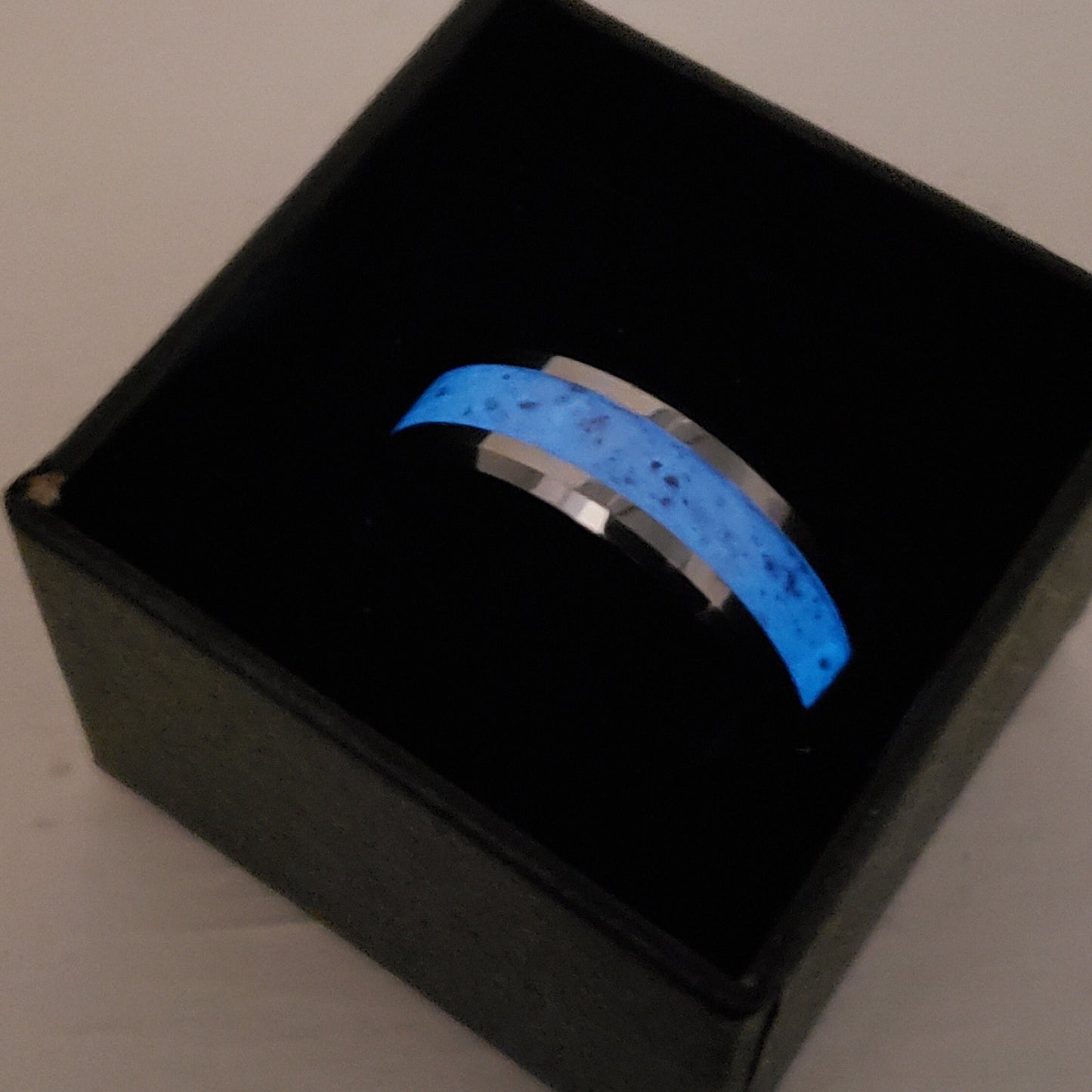 Moonlight Glow Ring - Lunar (Moon) Dust Inlay, Tungsten Titanium Ceramic, Men Women, Wedding Ring, His Hers Promise, Engagement Ring 8mm 6mm