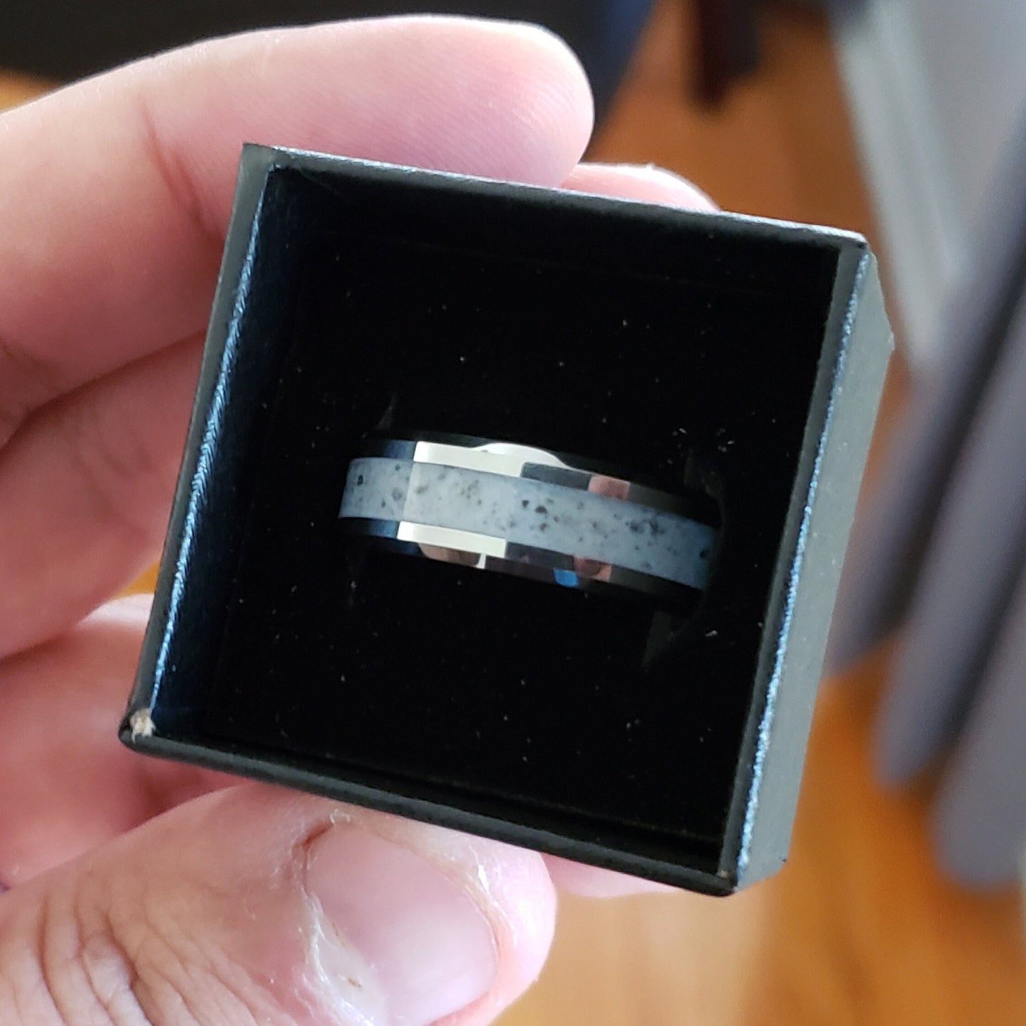 Moonlight Glow Ring - Lunar (Moon) Dust Inlay, Tungsten Titanium Ceramic, Men Women, Wedding Ring, His Hers Promise, Engagement Ring 8mm 6mm