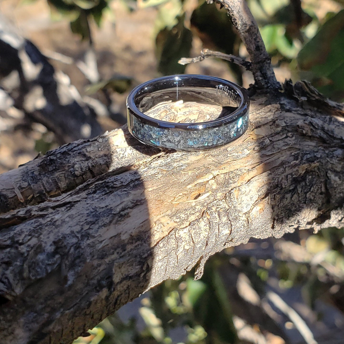 Midnight Borealis Ring - Labradorite Crystal Inlay, Tungsten Titanium Ceramic, Men Women, Wedding Ring, His Hers Promise, Engagement Ring