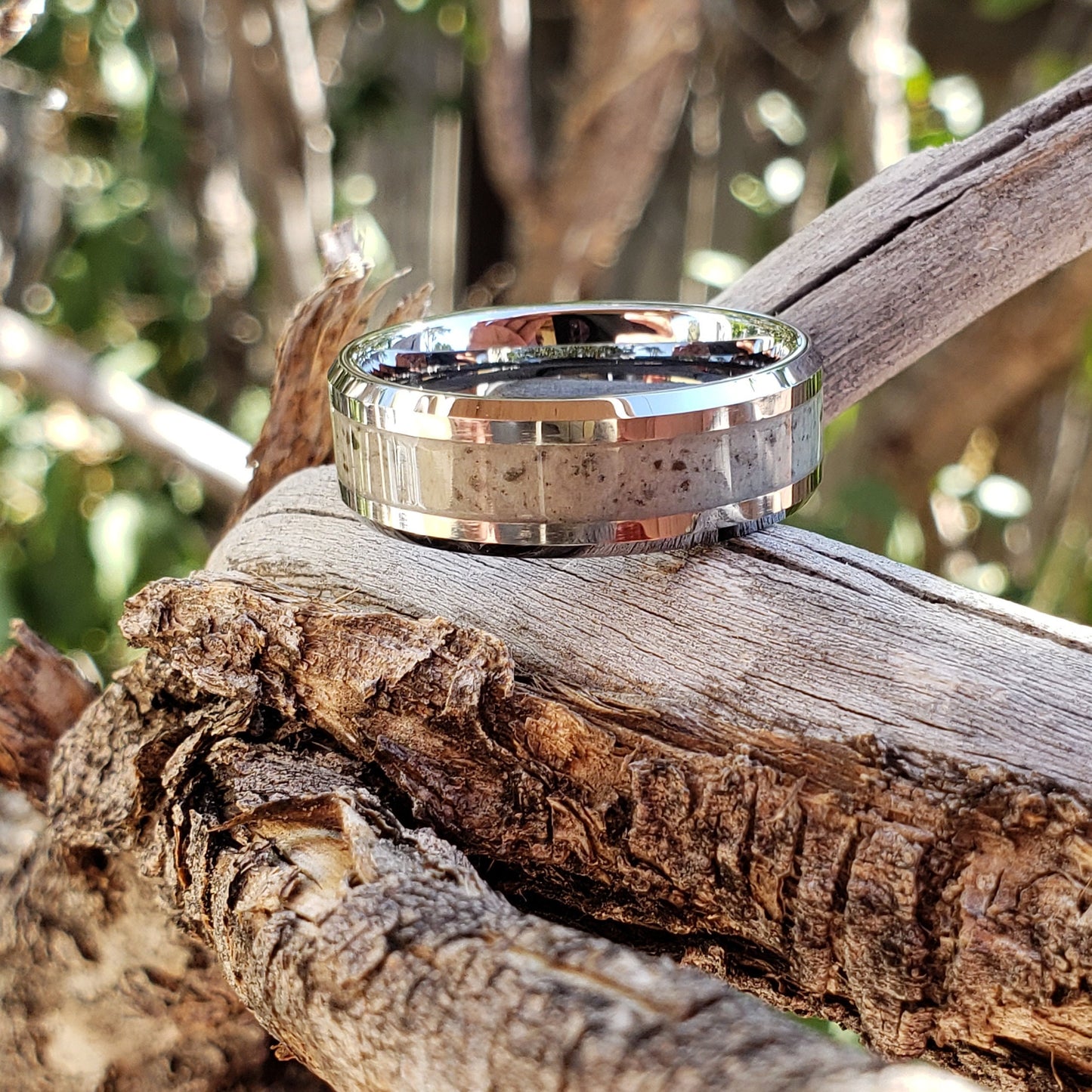 Moonlight Glow Ring - Lunar (Moon) Dust Inlay, Tungsten Titanium Ceramic, Men Women, Wedding Ring, His Hers Promise, Engagement Ring 8mm 6mm