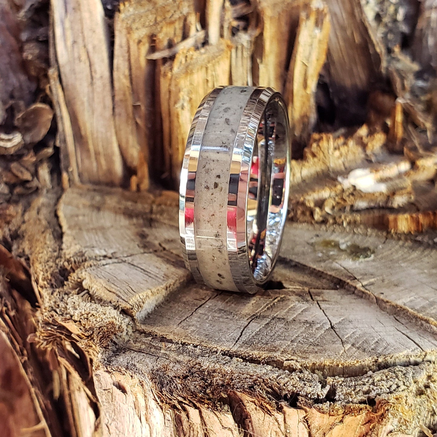 Moonlight Glow Ring - Lunar (Moon) Dust Inlay, Tungsten Titanium Ceramic, Men Women, Wedding Ring, His Hers Promise, Engagement Ring 8mm 6mm