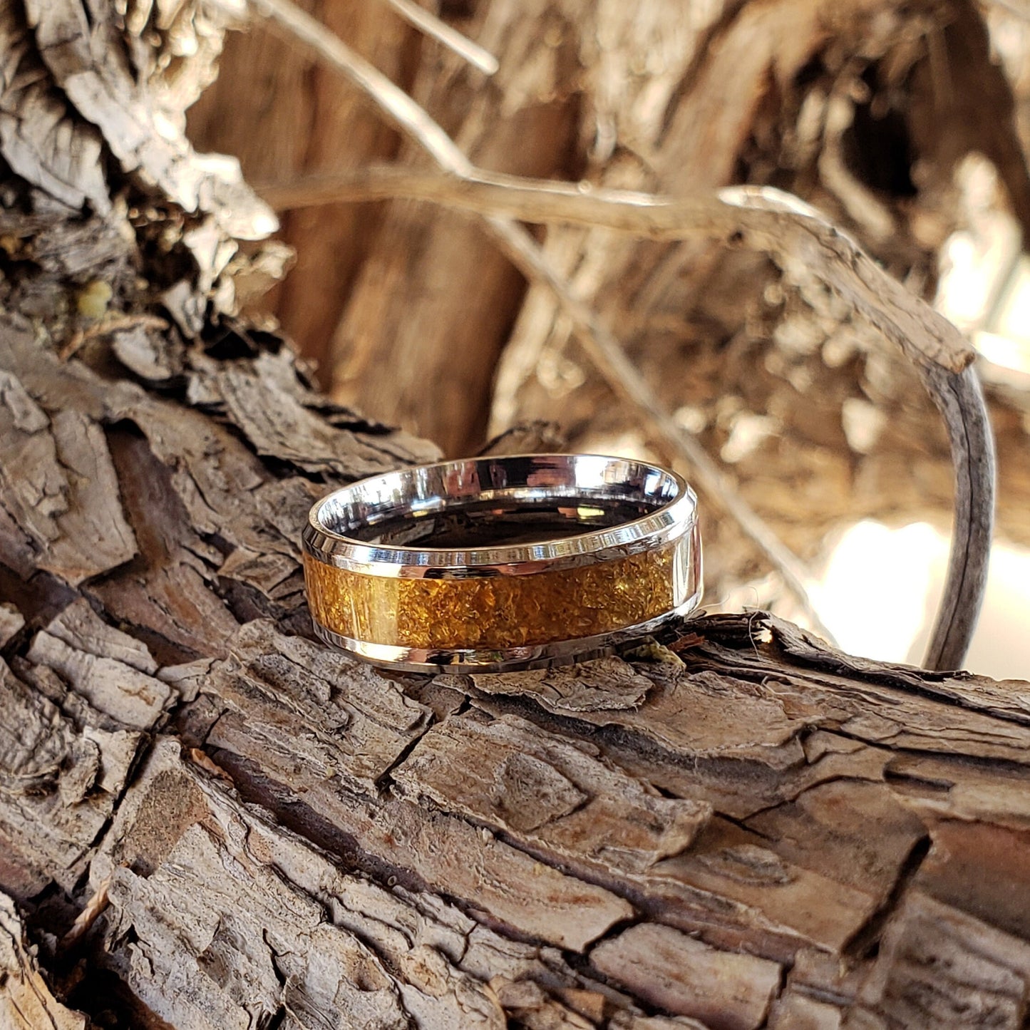 Courage Ring - Spessartine Garnet Crystal Inlay, Tungsten Titanium Ceramic, Men Women, Wedding, His Hers Promise, Engagement Ring 8mm 6mm