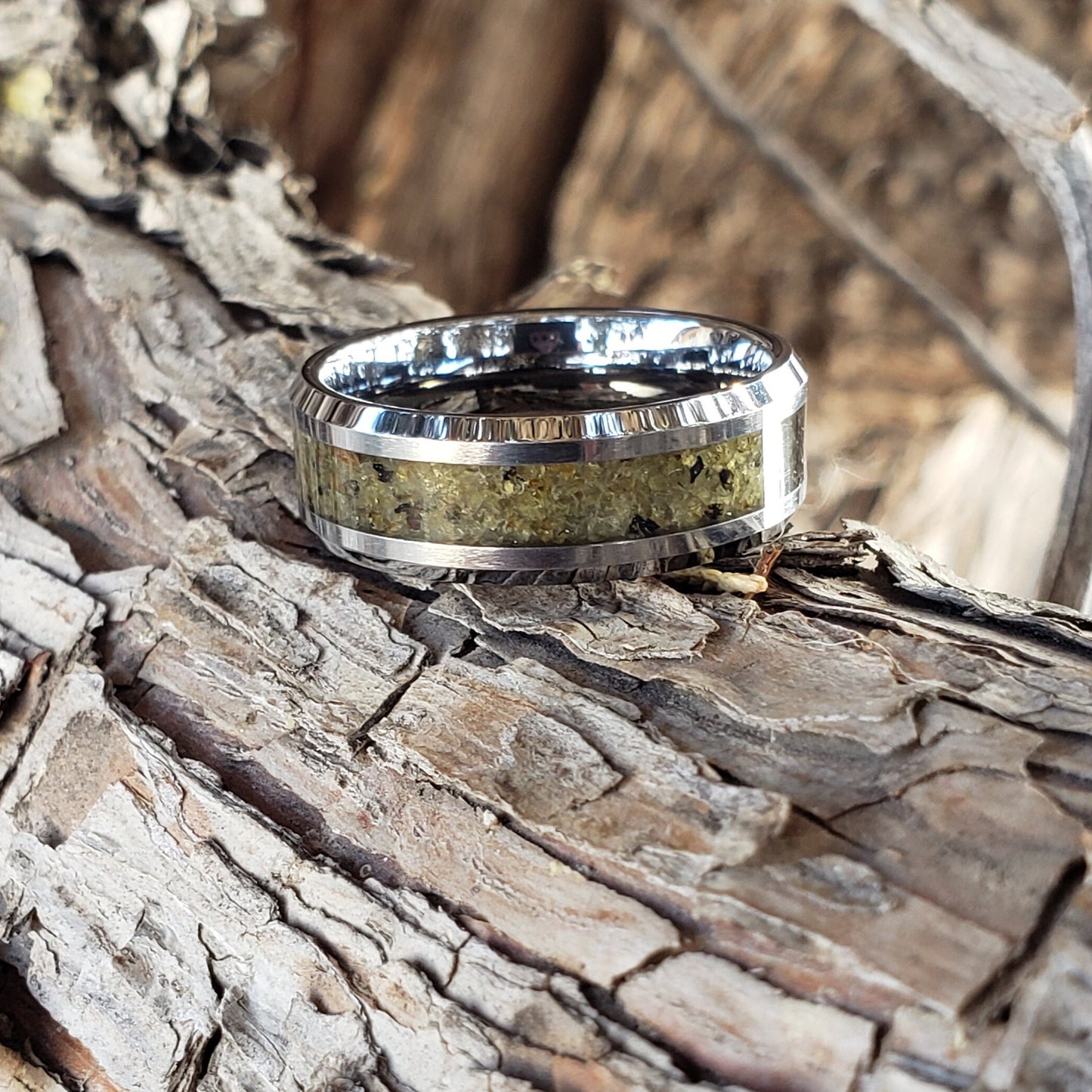 Nova Ring - Admire Pallasite Meteorite Inlay, Tungsten Titanium Ceramic, Men Women, Wedding Ring, His Hers Promise, Engagement Ring 8mm 6mm