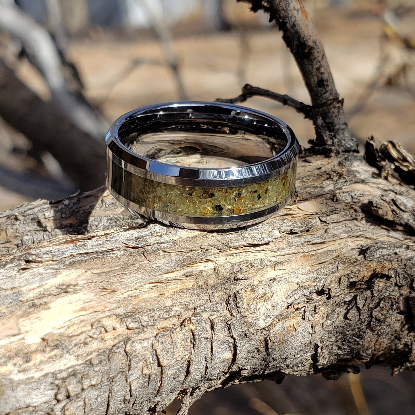 Nova Ring - Admire Pallasite Meteorite Inlay, Tungsten Titanium Ceramic, Men Women, Wedding Ring, His Hers Promise, Engagement Ring 8mm 6mm