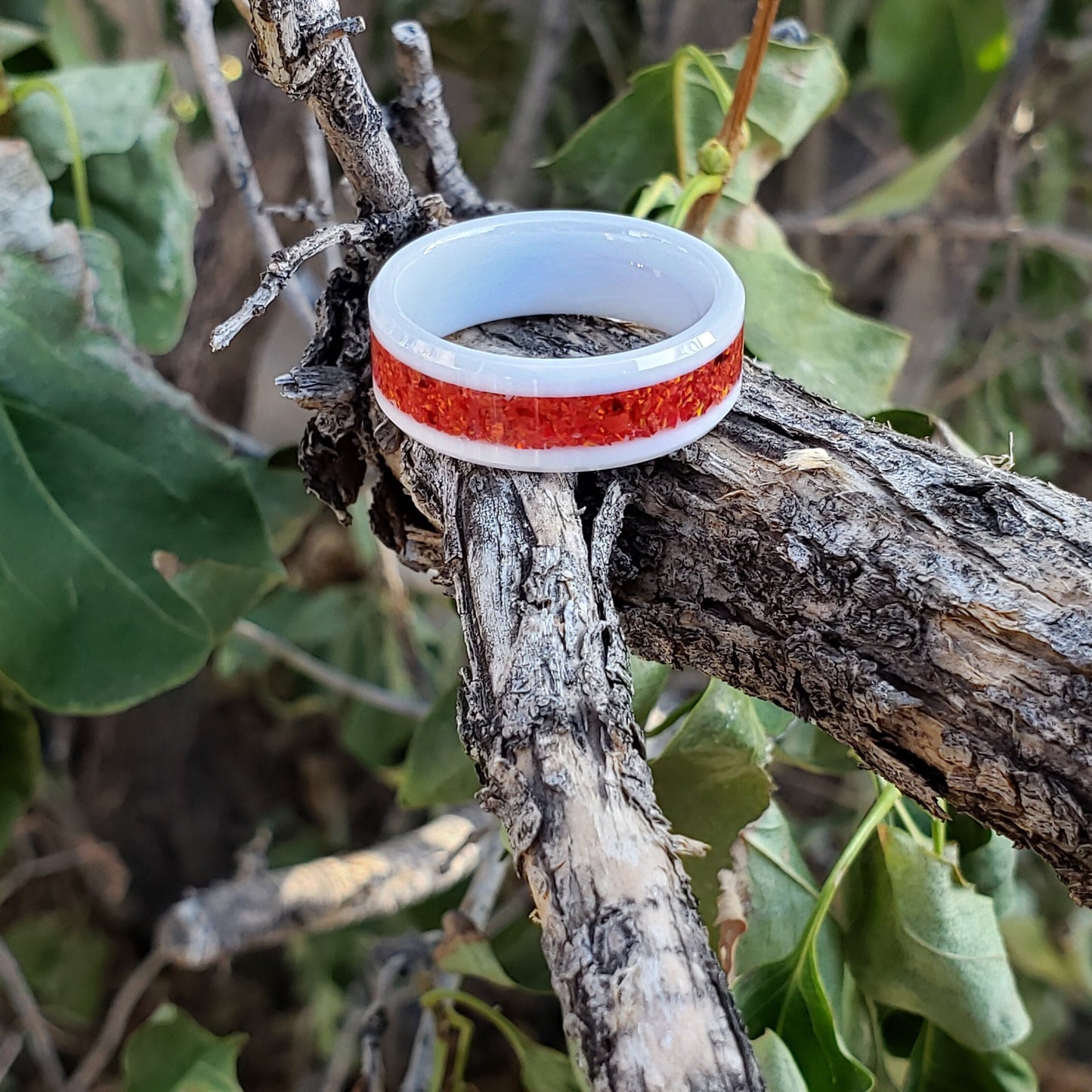 Crimson Ring - Red Opal Crystal Inlay, Tungsten Titanium Ceramic, Men Women, Wedding Ring, His Hers Promise, Engagement Ring 8mm 6mm