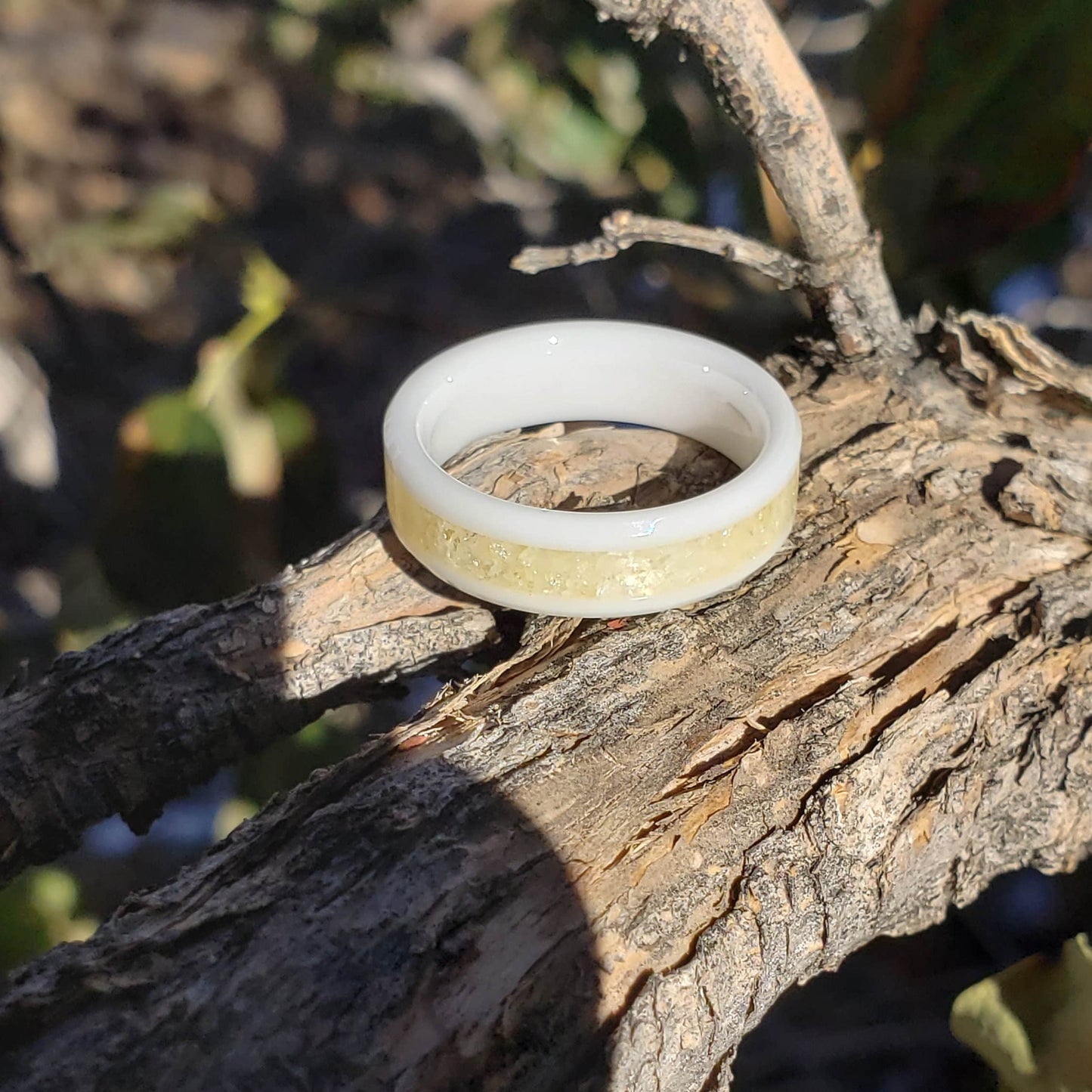 Snow Aura Ring - Citrine Crystal Inlay, Tungsten Titanium Ceramic, Men Women, Wedding Ring, His Hers Promise, Engagement Ring 8mm 6mm