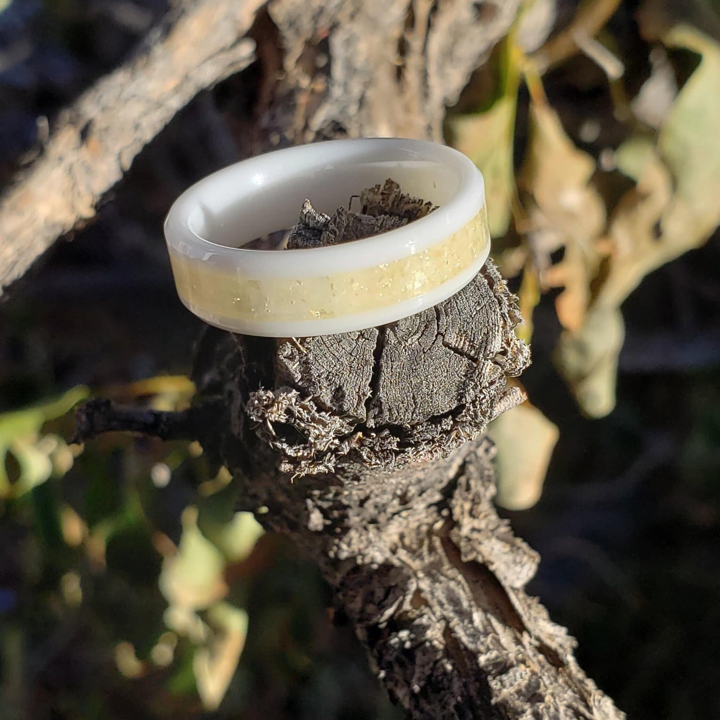 Snow Aura Ring - Citrine Crystal Inlay, Tungsten Titanium Ceramic, Men Women, Wedding Ring, His Hers Promise, Engagement Ring 8mm 6mm