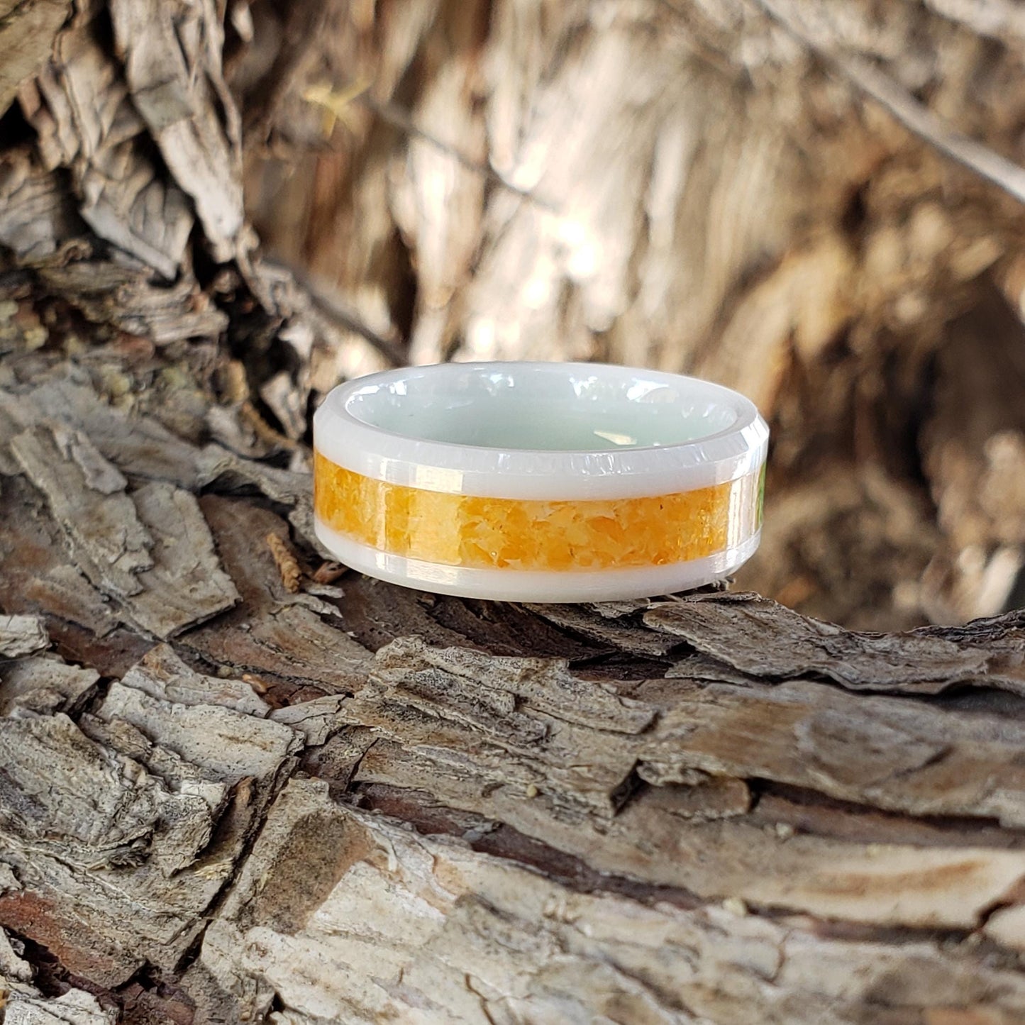 Sunfire Ring - Orange Opal Crystal Inlay, Tungsten Titanium Ceramic, Men Women, Wedding Ring, His Hers Promise, Engagement Ring 8mm 6mm