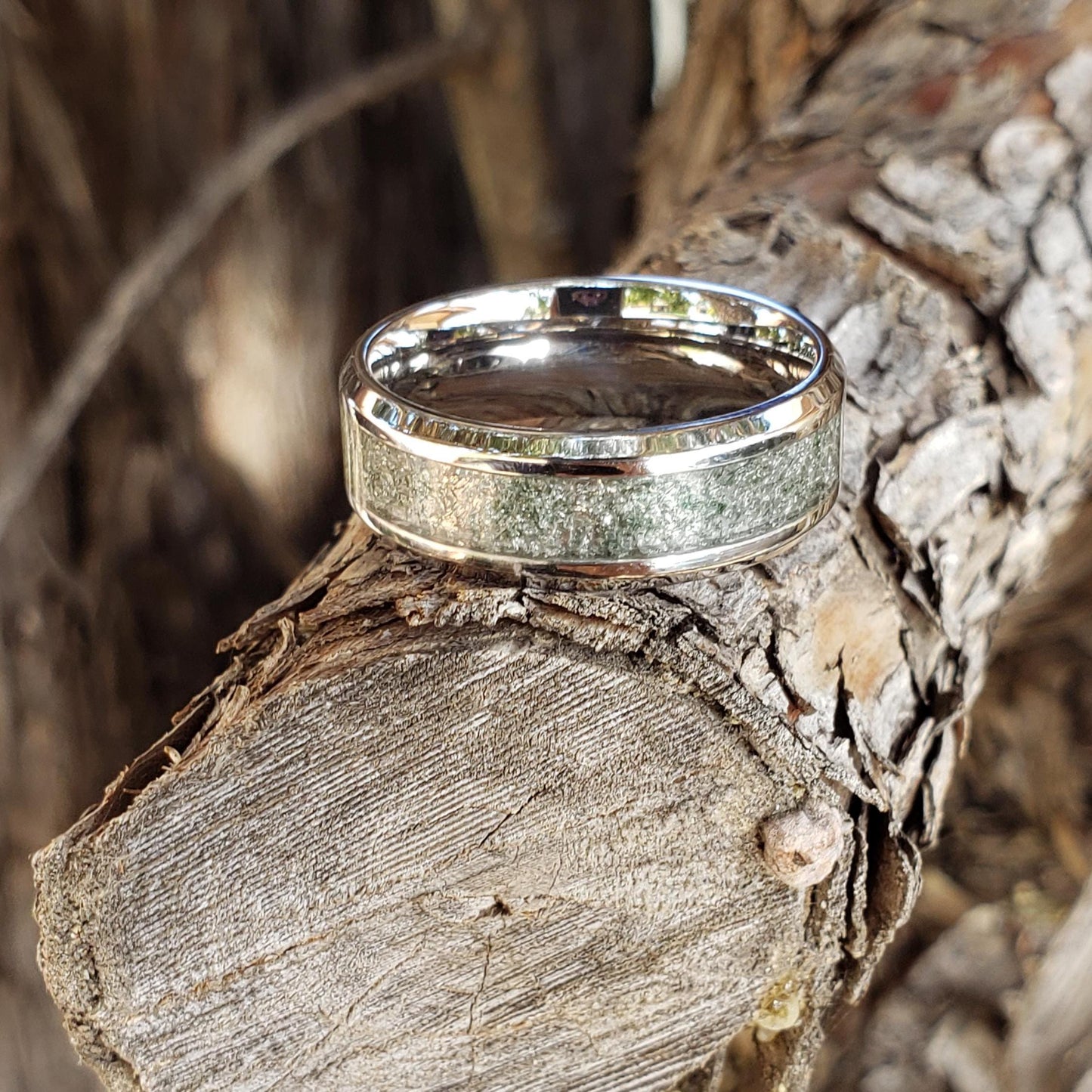 Phantom Ring - Green Phantom Quartz Crystal Inlay, Tungsten Titanium Ceramic, Men Women, Wedding Ring, His Hers Promise, Engagement Ring
