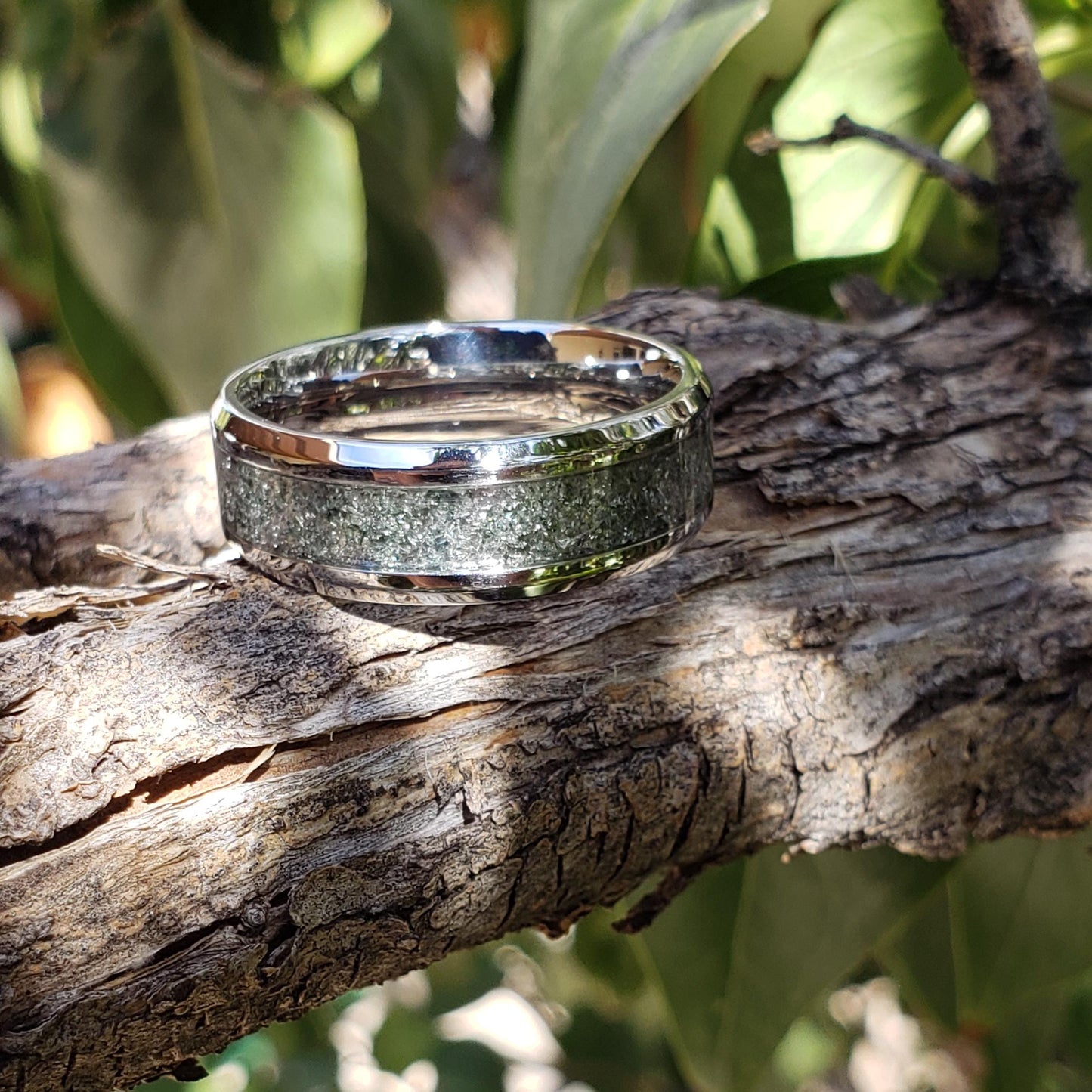 Phantom Ring - Green Phantom Quartz Crystal Inlay, Tungsten Titanium Ceramic, Men Women, Wedding Ring, His Hers Promise, Engagement Ring