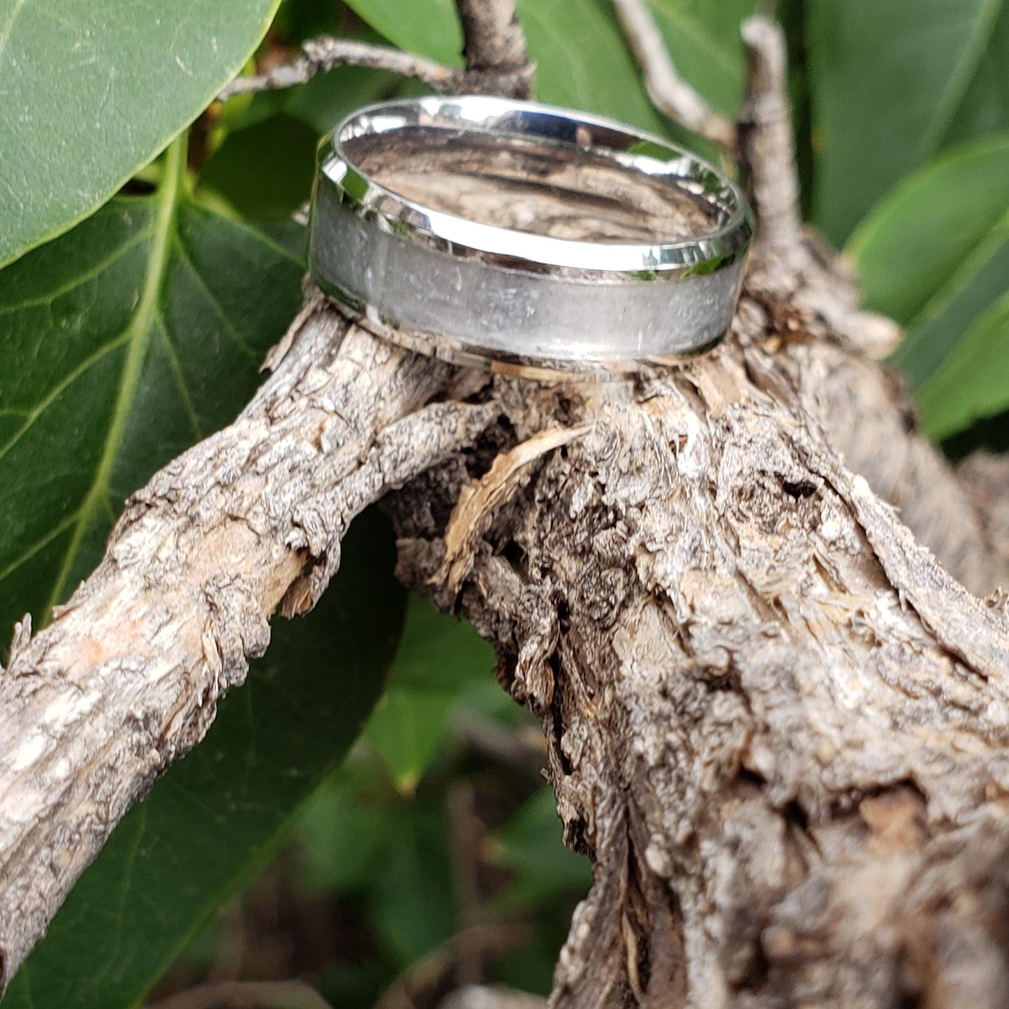 Heavenly Ring - Selenite Crystal Inlay, Tungsten Titanium Ceramic, Men Women, Wedding Ring, His Hers Promise Ring, Engagement Ring, 8mm 6mm