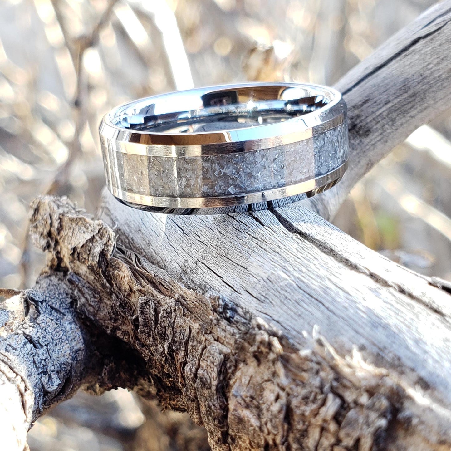 Snowflakes Ring - Snow Quartz Crystal Inlay, Tungsten Titanium Ceramic, Men Women, Wedding Ring, His Hers Promise, Engagement Ring, 8mm 6mm