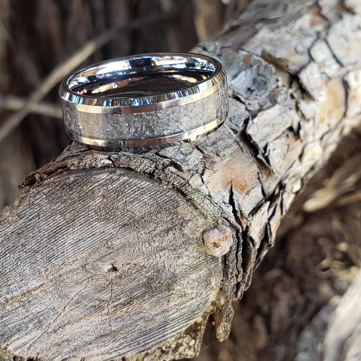 Snowflakes Ring - Snow Quartz Crystal Inlay, Tungsten Titanium Ceramic, Men Women, Wedding Ring, His Hers Promise, Engagement Ring, 8mm 6mm