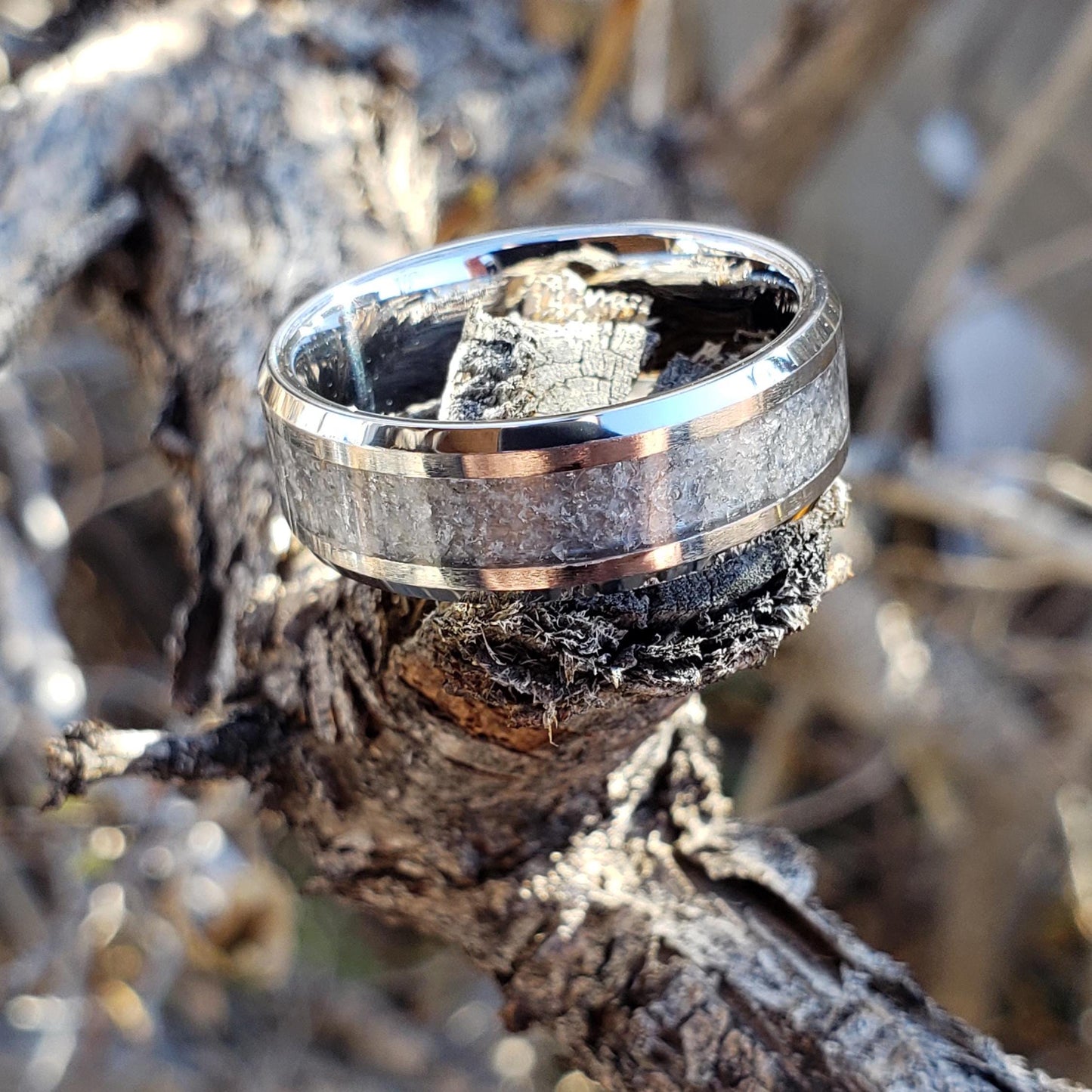 Snowflakes Ring - Snow Quartz Crystal Inlay, Tungsten Titanium Ceramic, Men Women, Wedding Ring, His Hers Promise, Engagement Ring, 8mm 6mm