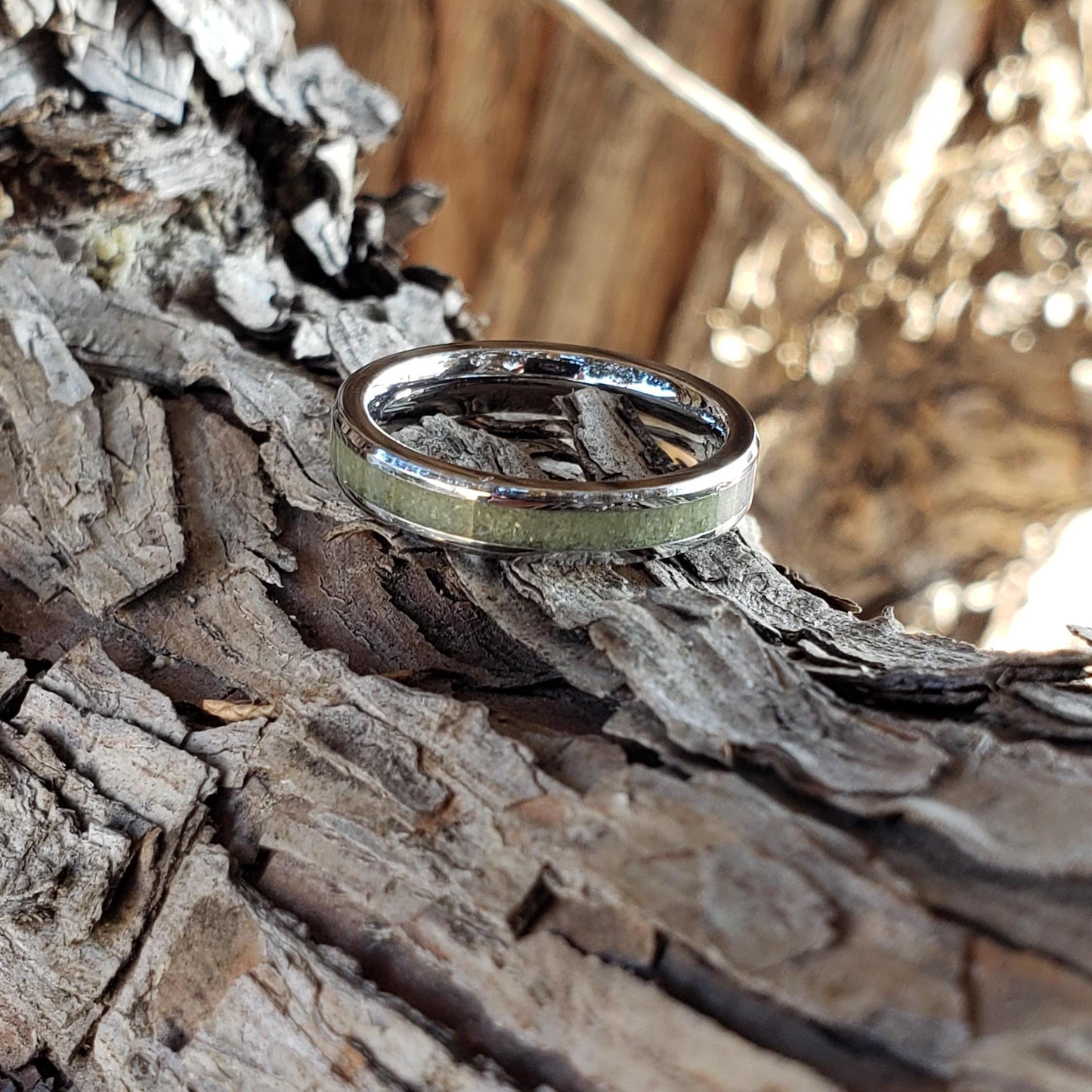 Sun Gem Ring - Peridot Stacking Crystal Inlay, Tungsten Titanium Ceramic, Men Women, Wedding, His Hers Promise, Engagement Ring 4mm