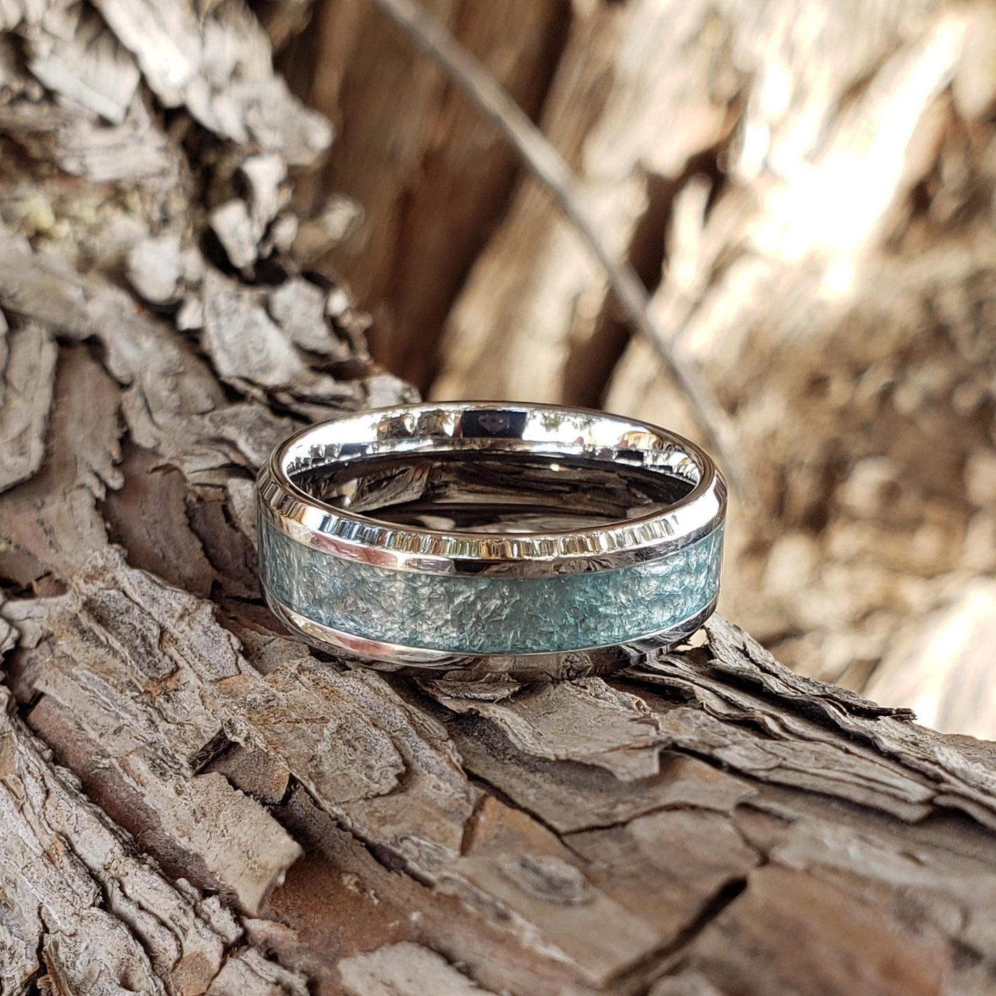 Enchanted Ring - Swiss Blue Topaz Crystal Inlay, Tungsten Titanium Ceramic, Men Women, Wedding Ring, His Hers Promise, Engagement 8mm 6mm