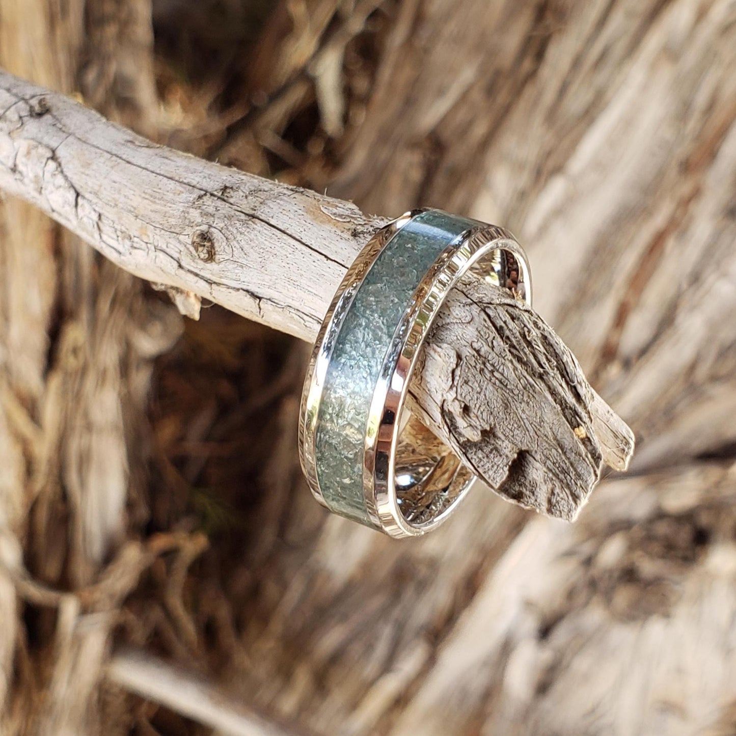 Enchanted Ring - Swiss Blue Topaz Crystal Inlay, Tungsten Titanium Ceramic, Men Women, Wedding Ring, His Hers Promise, Engagement 8mm 6mm