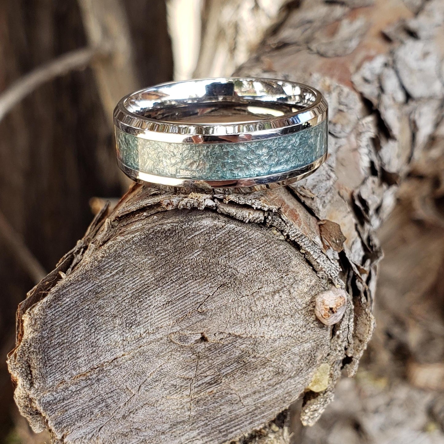 Enchanted Ring - Swiss Blue Topaz Crystal Inlay, Tungsten Titanium Ceramic, Men Women, Wedding Ring, His Hers Promise, Engagement 8mm 6mm
