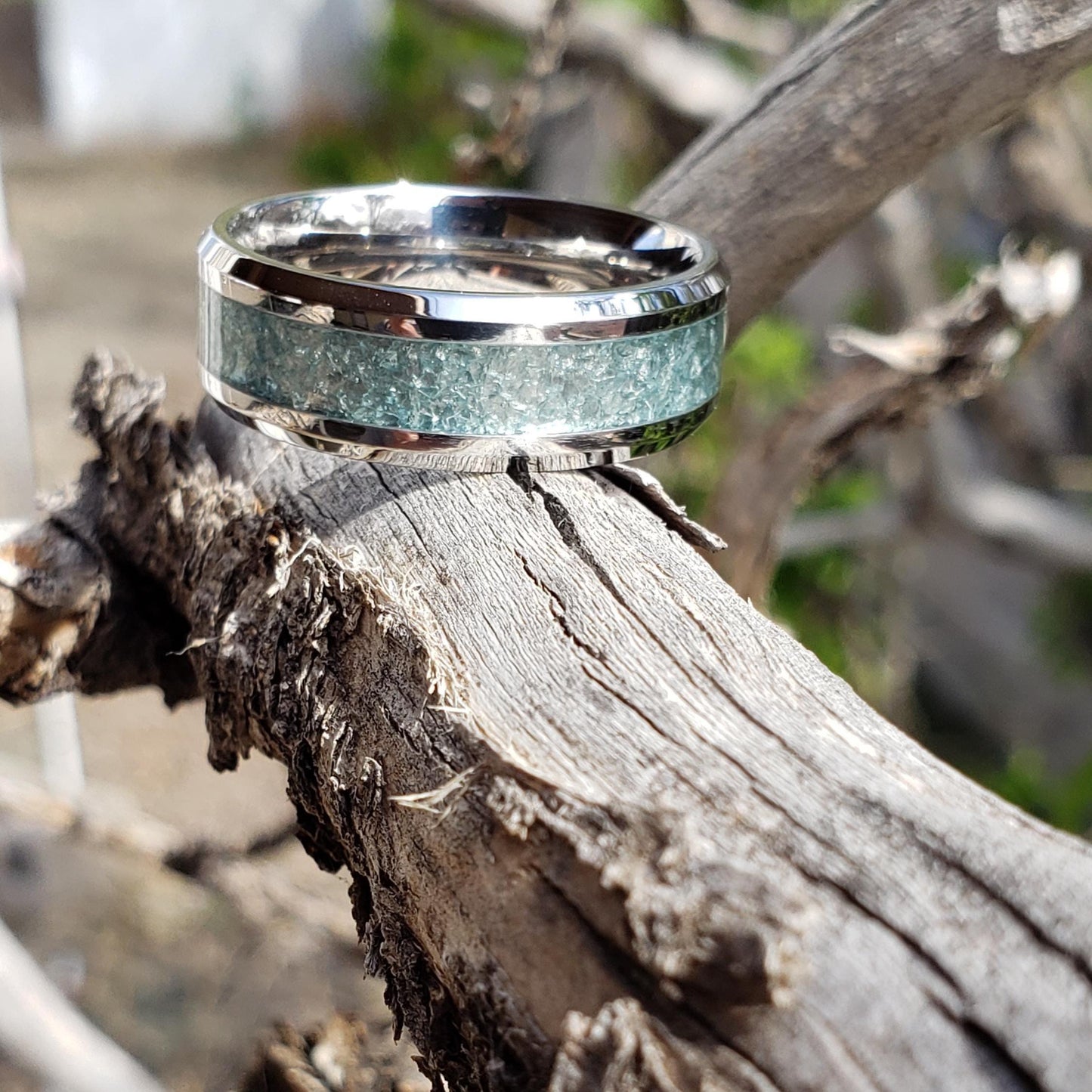 Enchanted Ring - Swiss Blue Topaz Crystal Inlay, Tungsten Titanium Ceramic, Men Women, Wedding Ring, His Hers Promise, Engagement 8mm 6mm